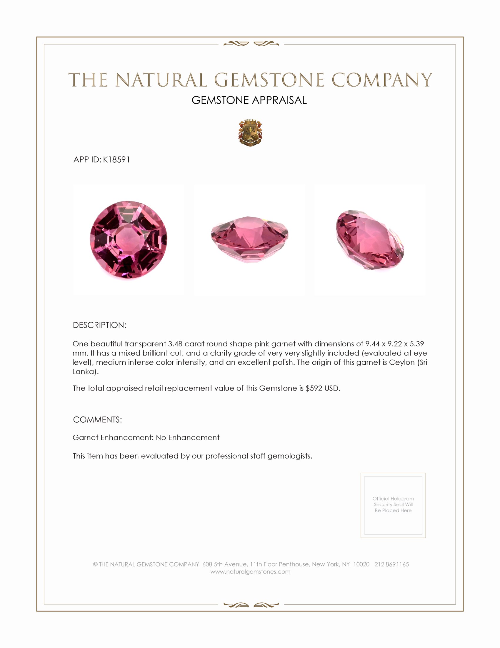 3.48 Ct. Garnet from Ceylon (Sri Lanka)