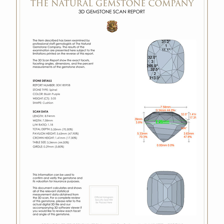 3.05 Ct. Spinel from Ceylon (Sri Lanka)