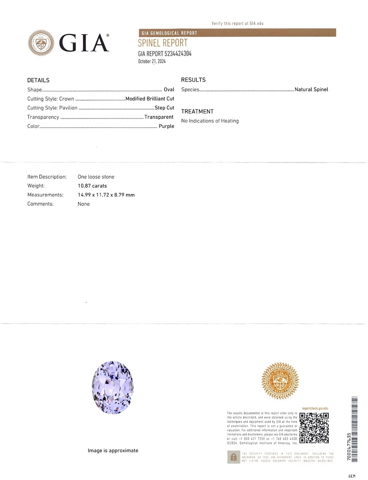 10.87 Ct. Spinel from Ceylon (Sri Lanka)