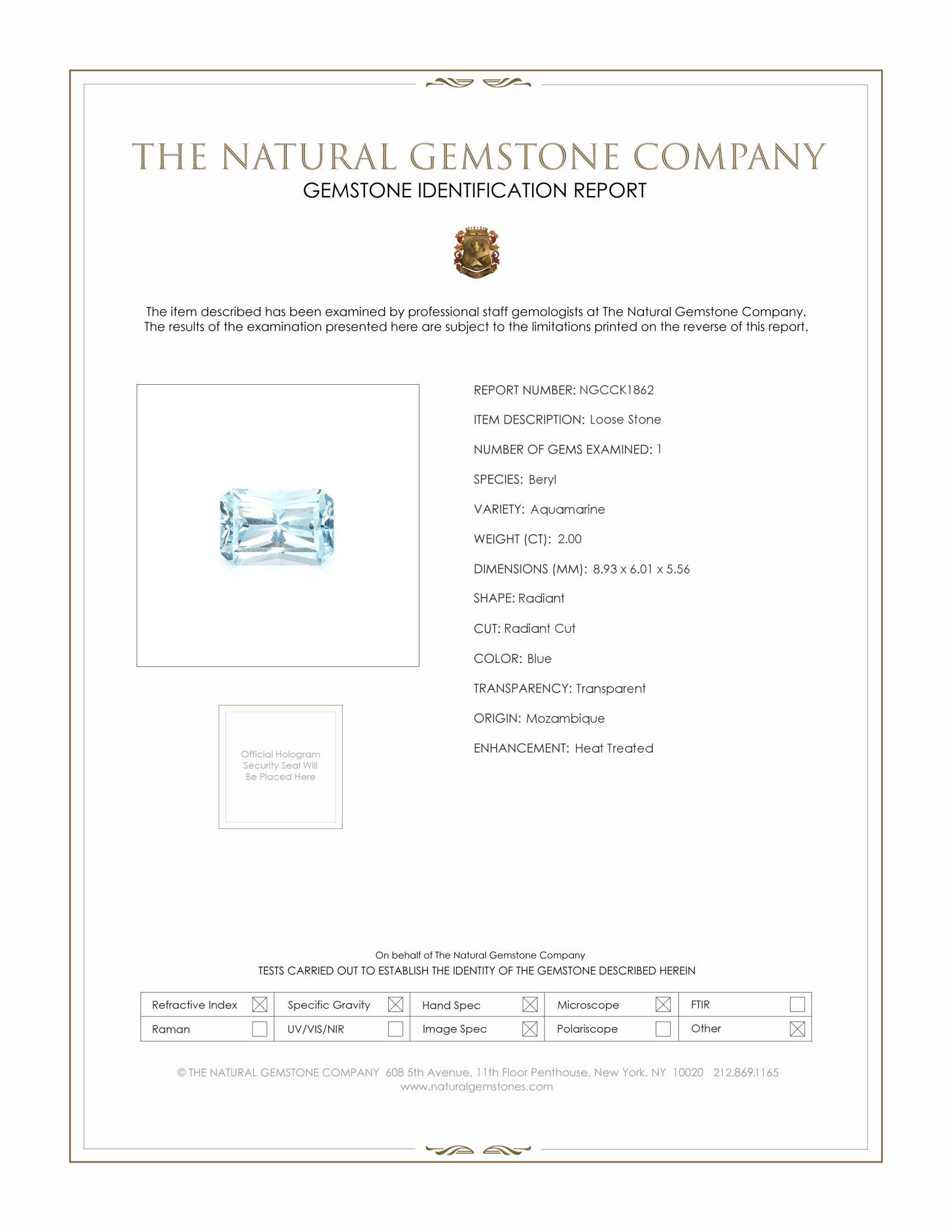 2.00 Ct. Aquamarine from Mozambique