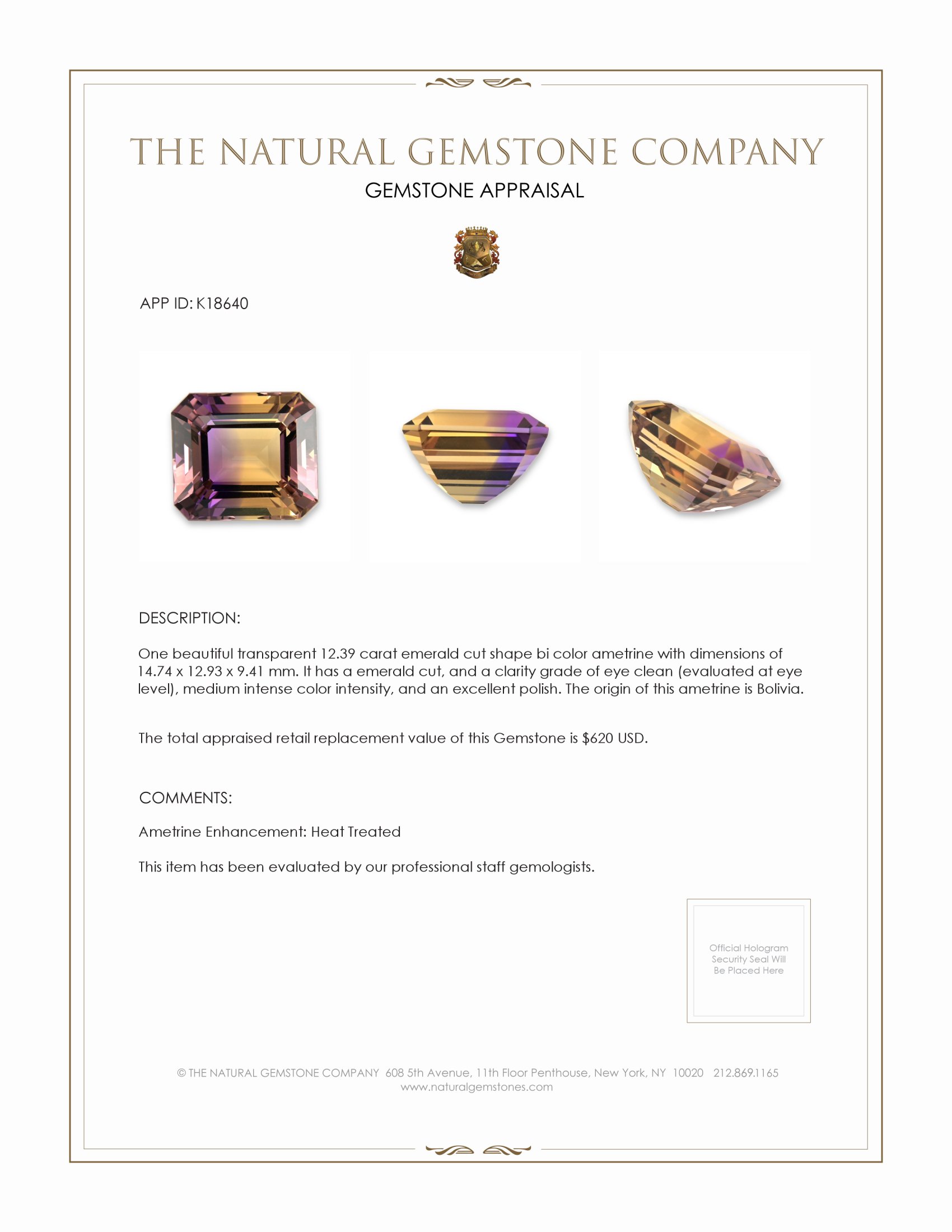 12.39 Ct. Bi Color Ametrine from Bolivia