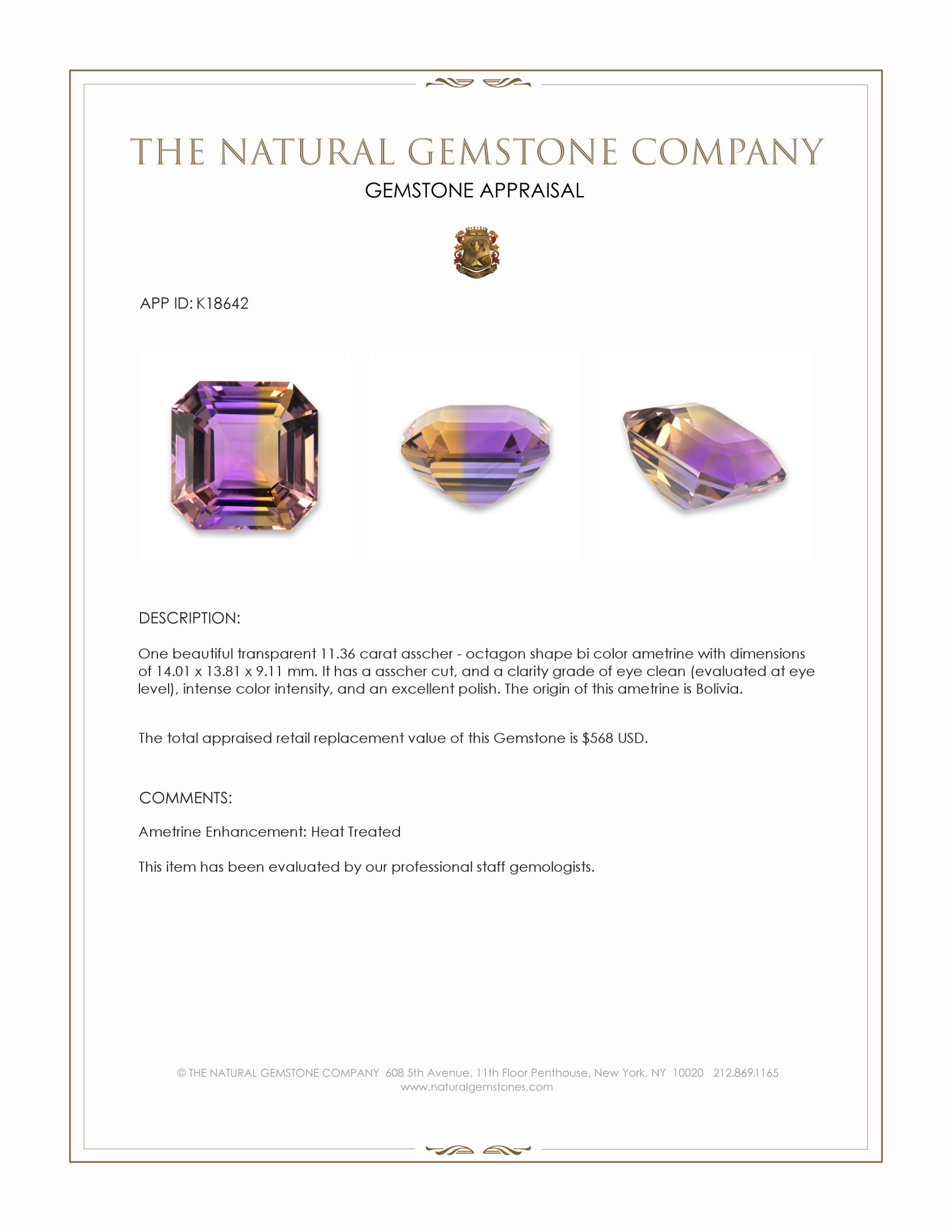 11.36 Ct. Bi Color Ametrine from Bolivia