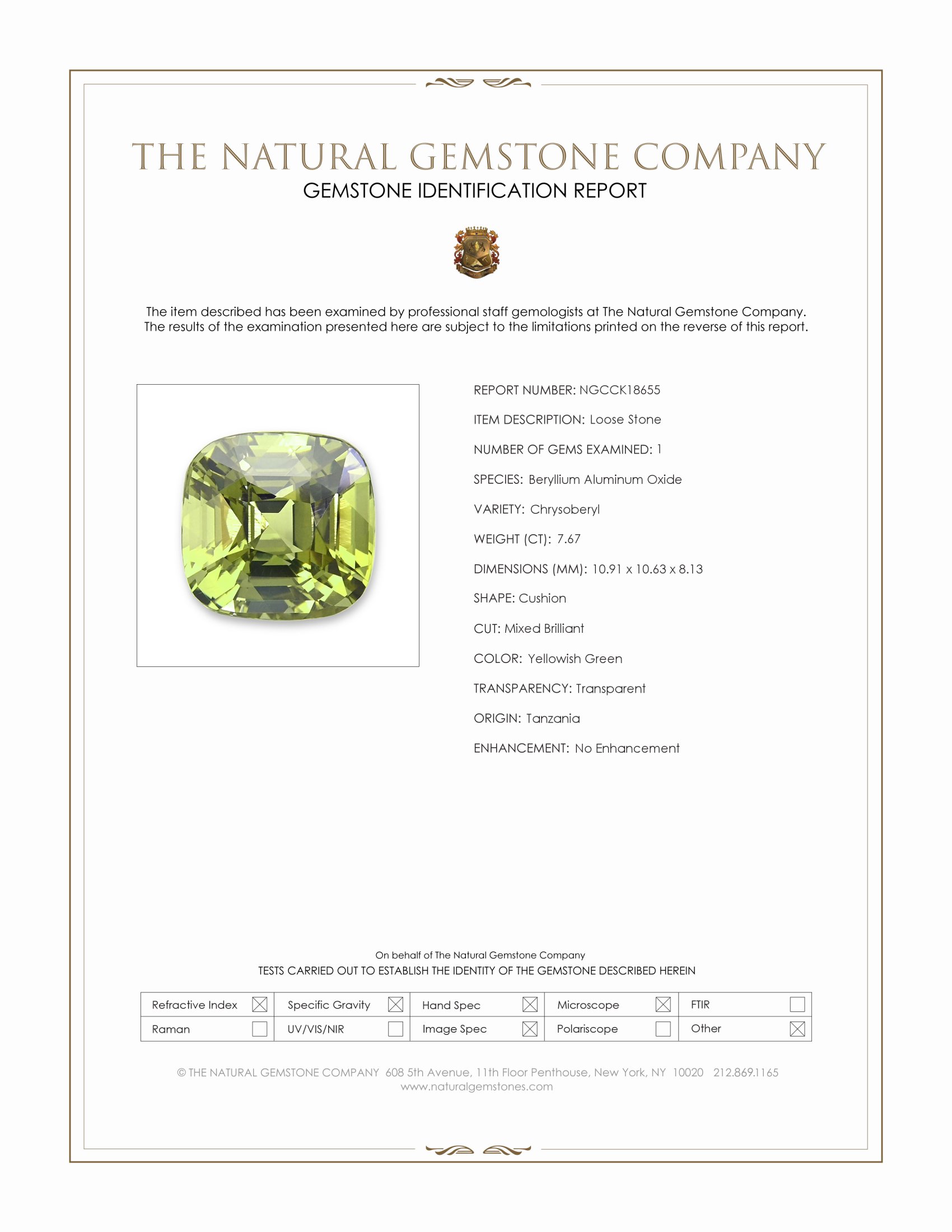 7.67 Ct. Chrysoberyl from Tanzania