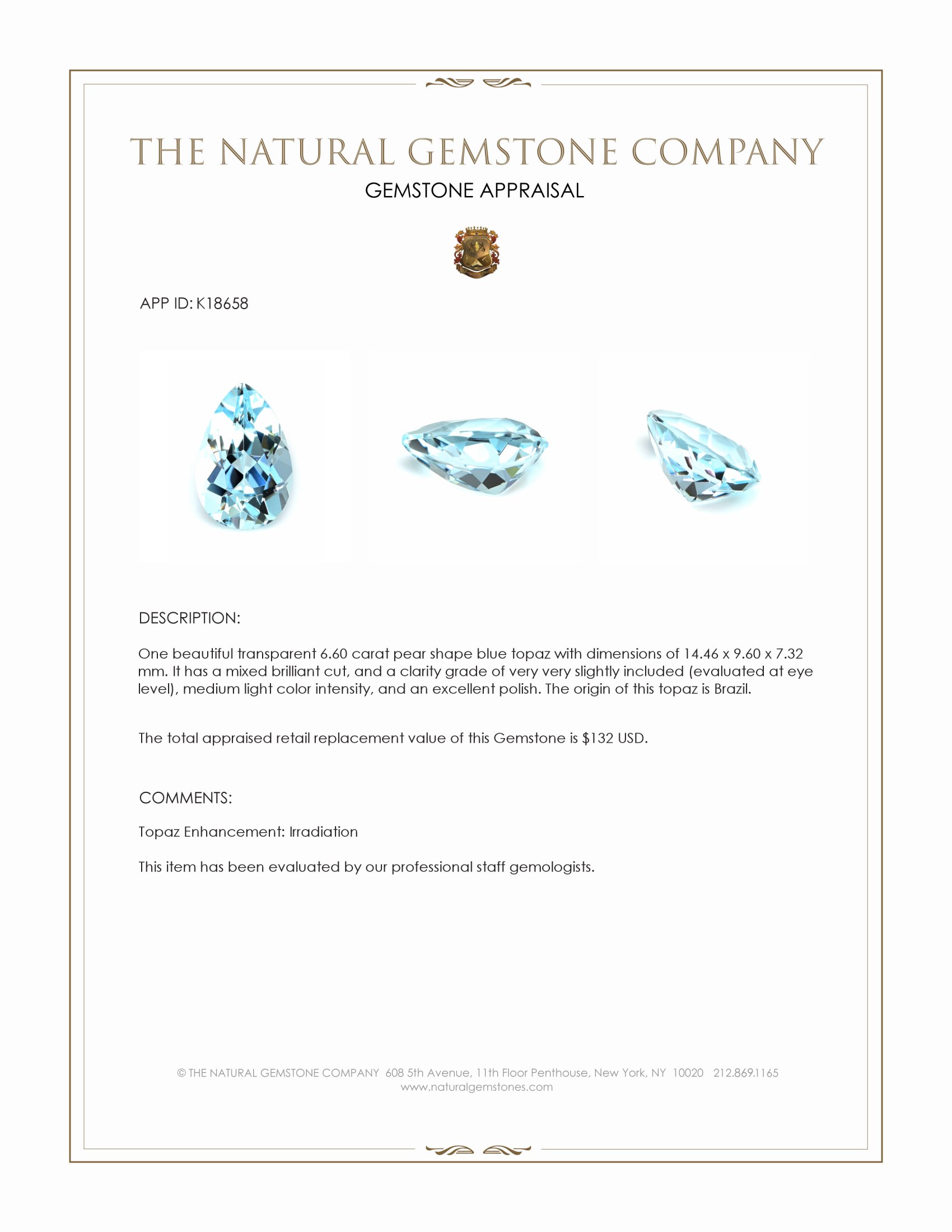 6.60 Ct. Topaz from Brazil