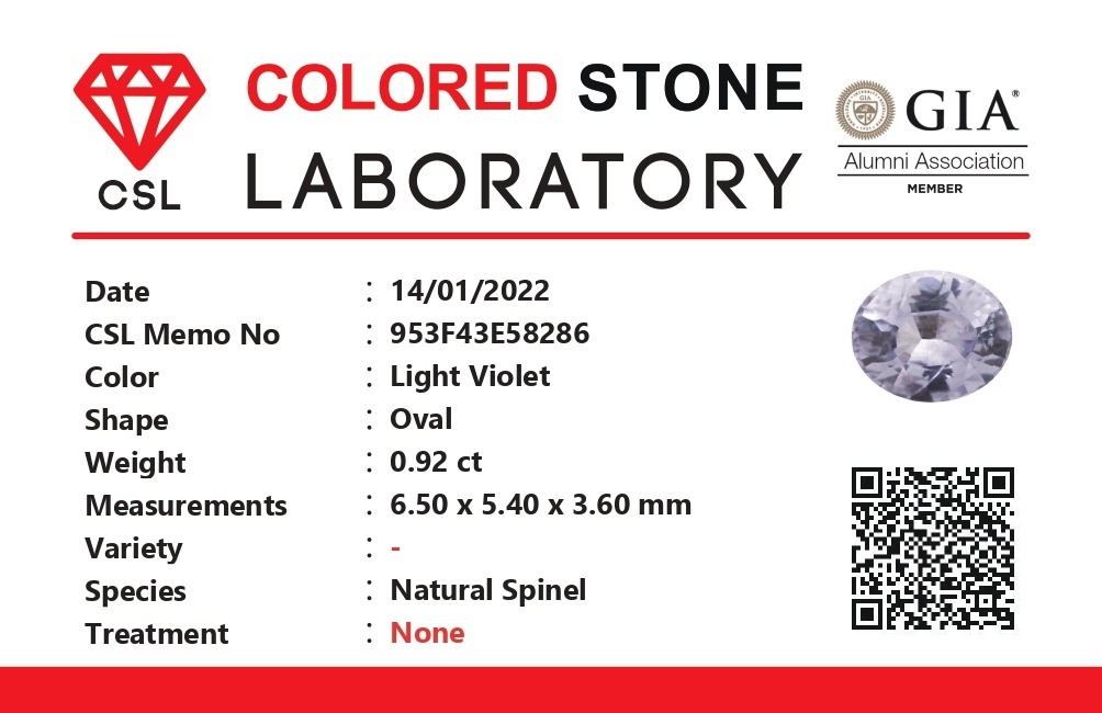 0.92 Ct. Spinel from Ceylon (Sri Lanka)