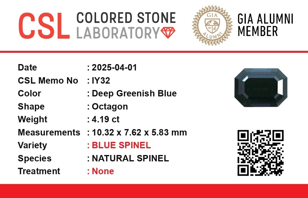 4.19 Ct. Spinel from Ceylon (Sri Lanka)