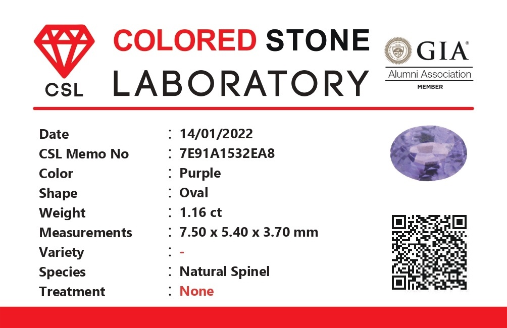 1.15 Ct. Spinel from Ceylon (Sri Lanka)