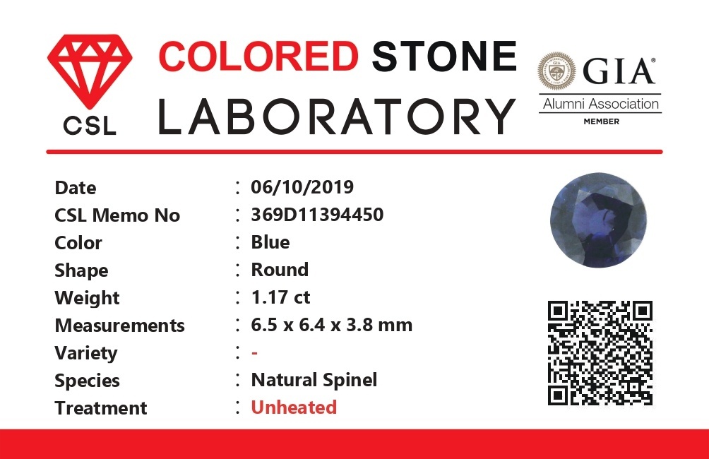 1.16 Ct. Spinel from Ceylon (Sri Lanka)