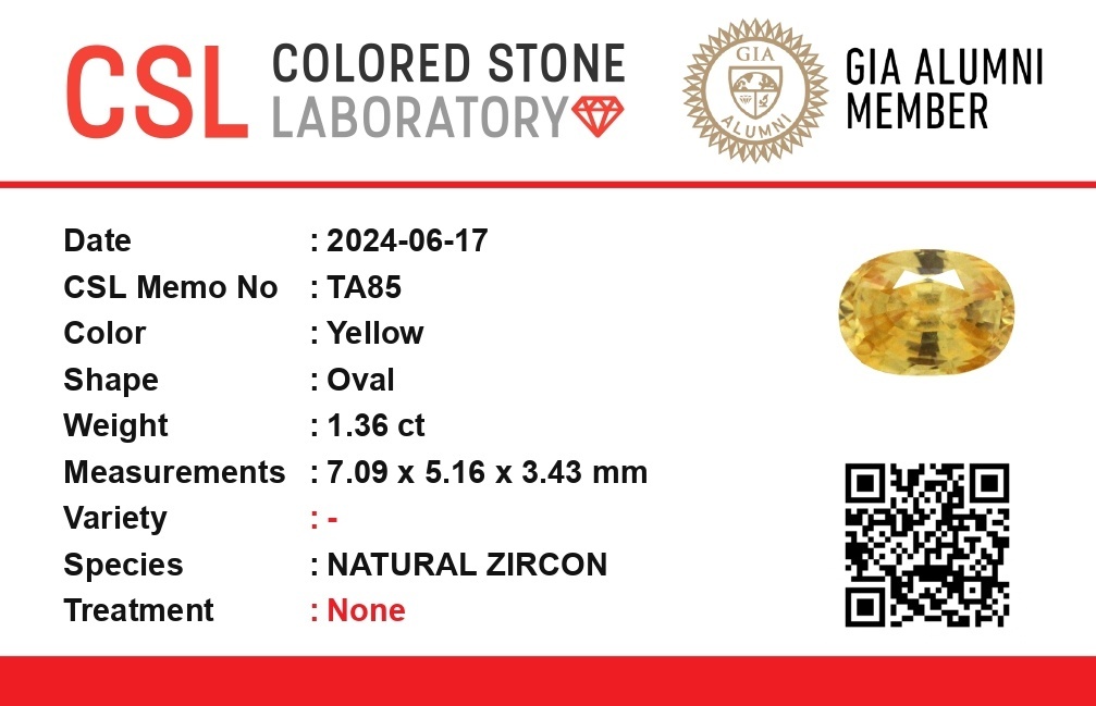 1.36 Ct. Zircon from Ceylon (Sri Lanka)