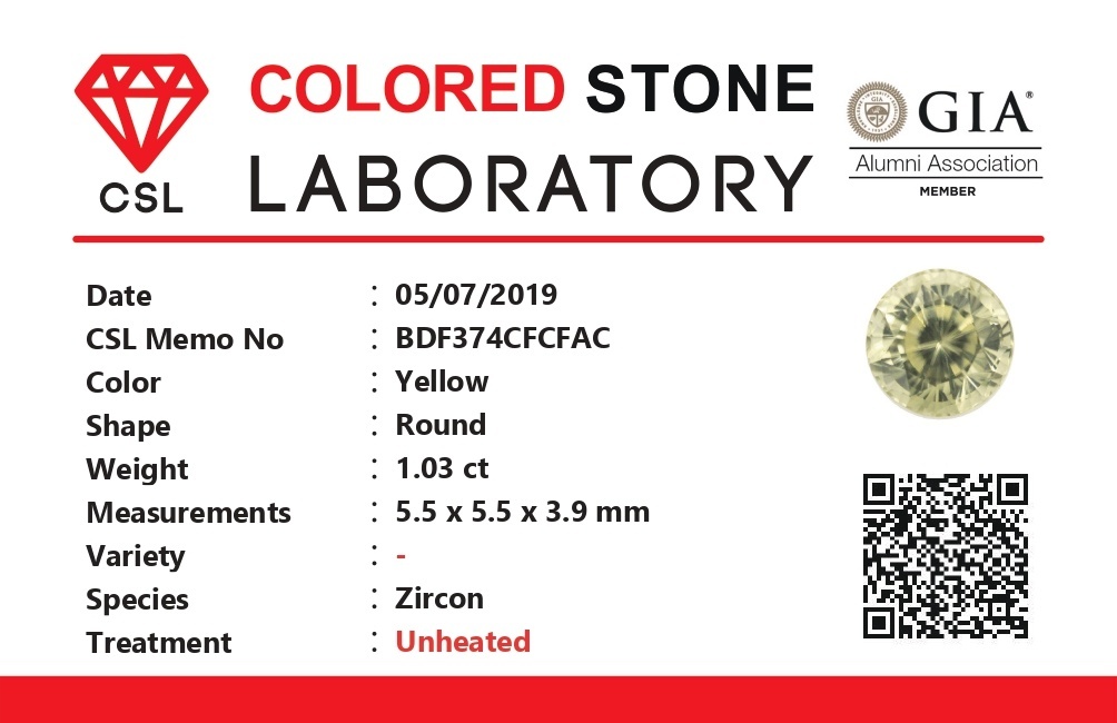 1.03 Ct. Zircon from Ceylon (Sri Lanka)