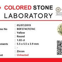 1.03 Ct. Zircon from Ceylon (Sri Lanka) Scan Report