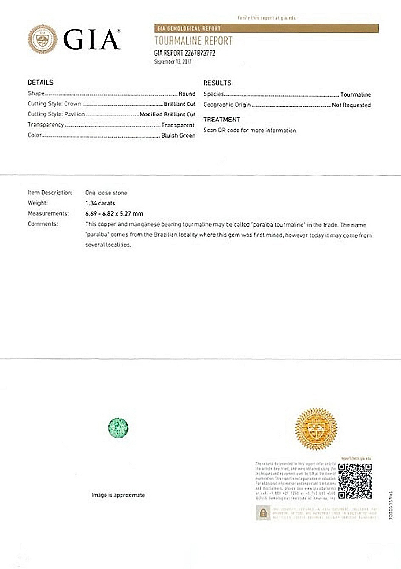 1.34 Ct. Paraiba Tourmaline from Africa