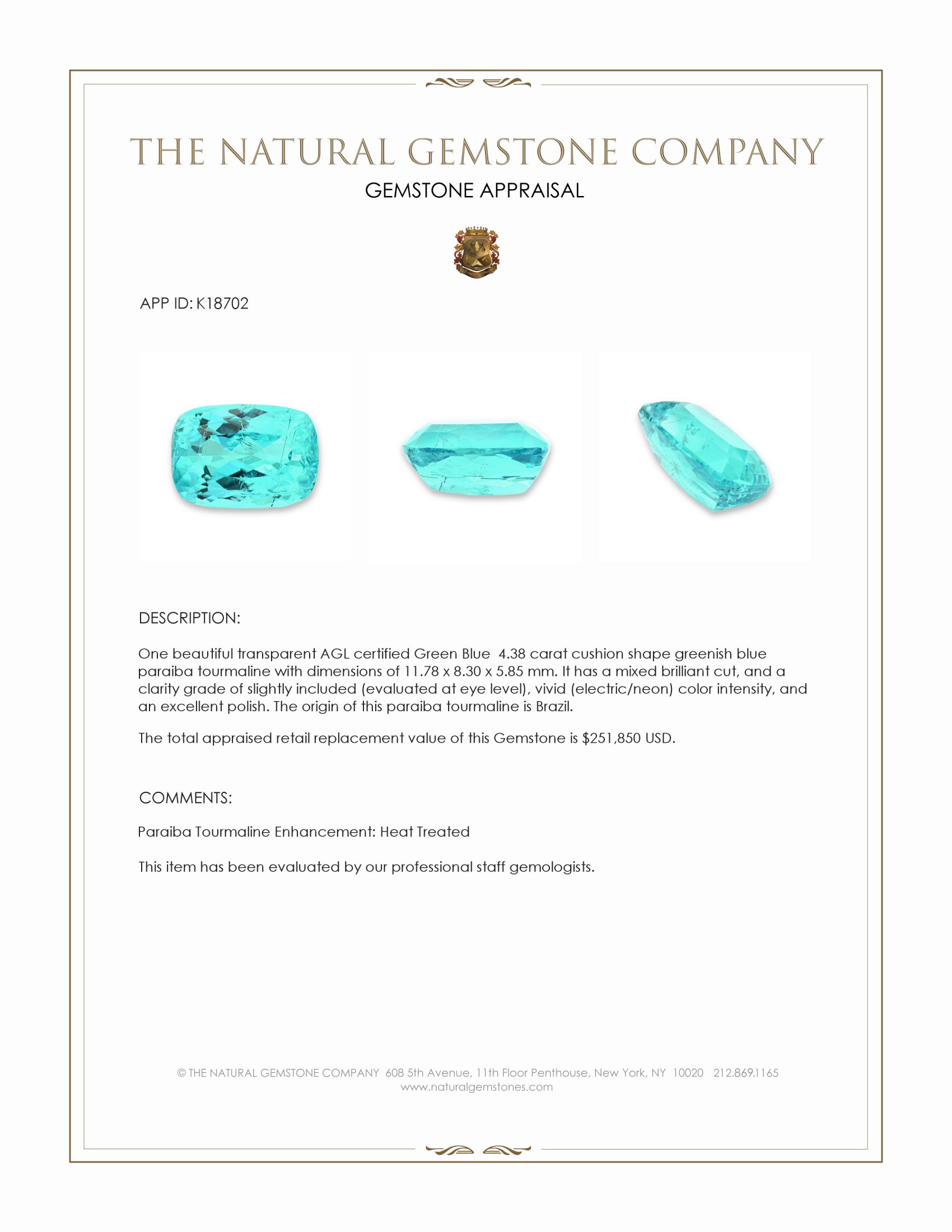 4.38 Ct. Paraiba Tourmaline from Brazil