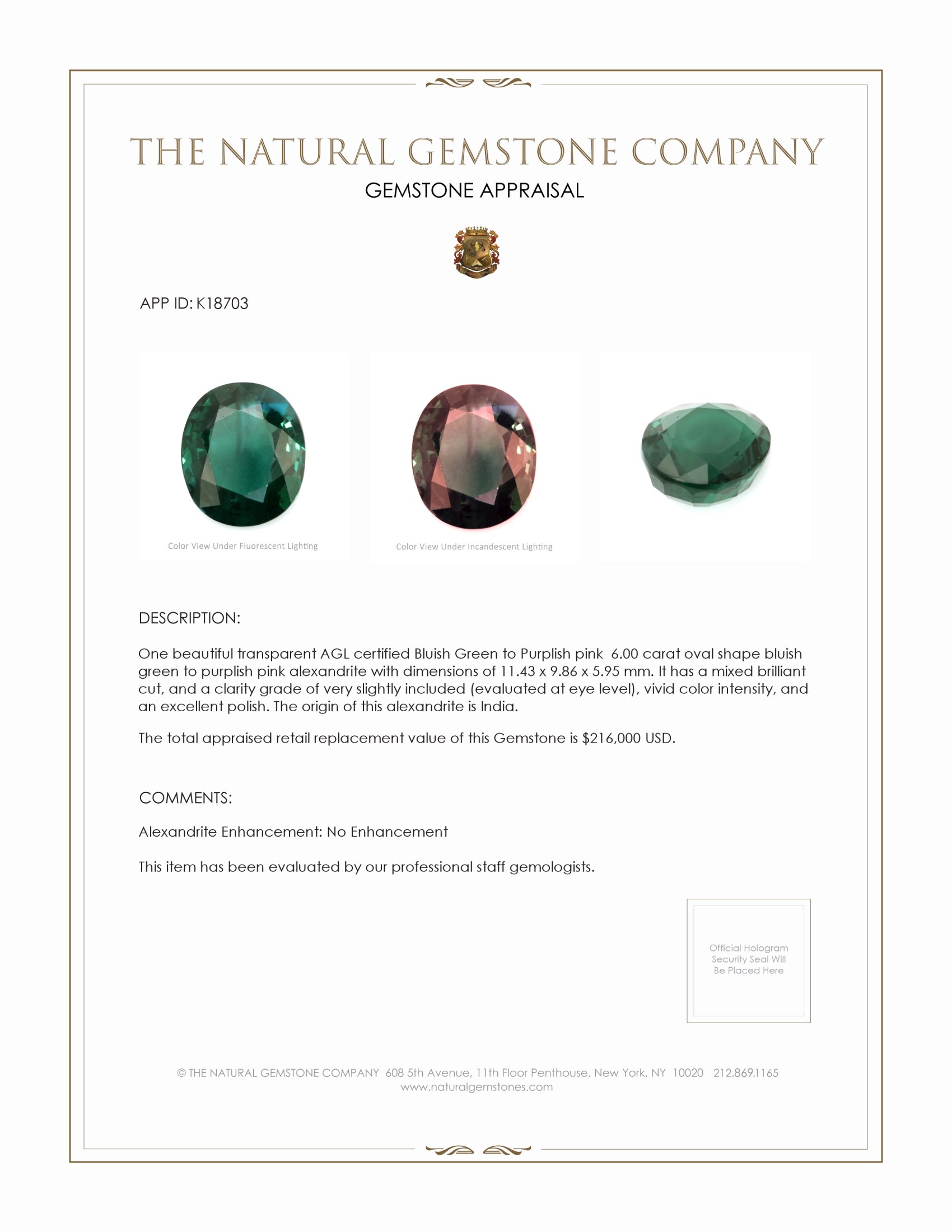 6.00 Ct. Alexandrite from India
