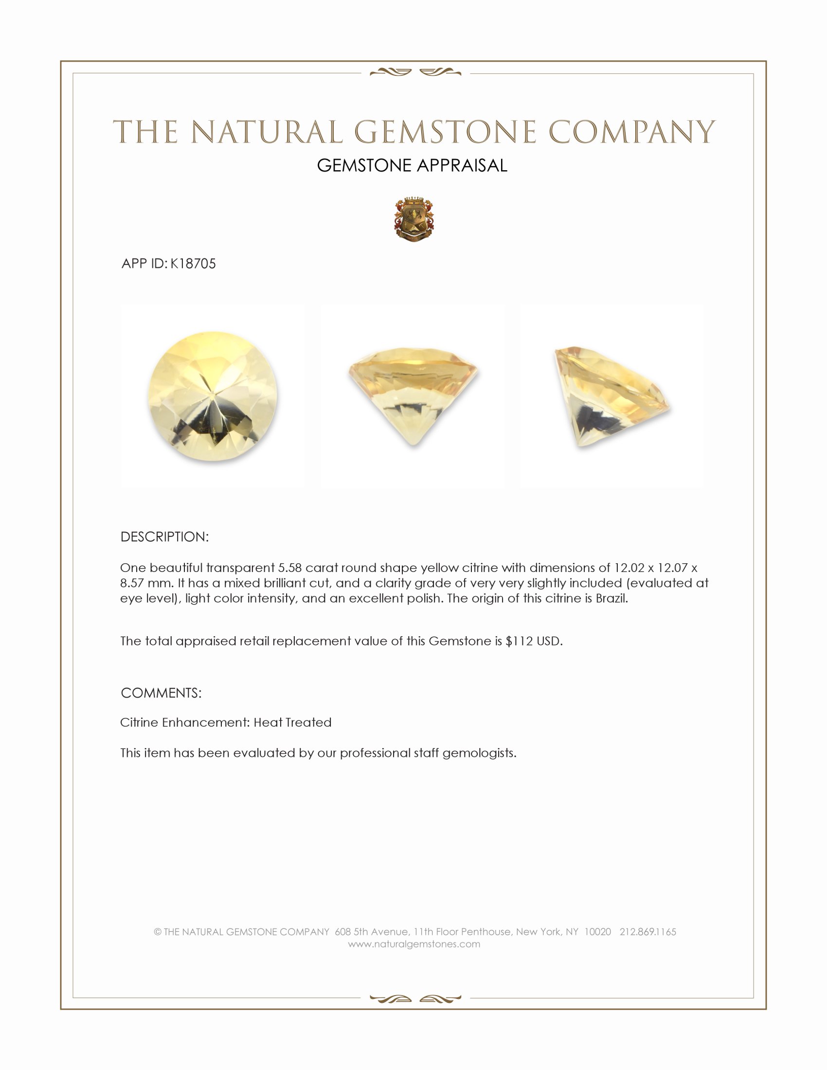 5.58 Ct. Citrine from Brazil