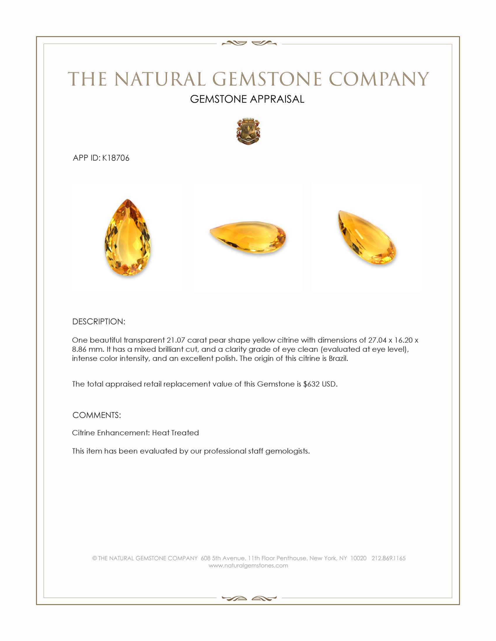 21.07 Ct. Citrine from Brazil