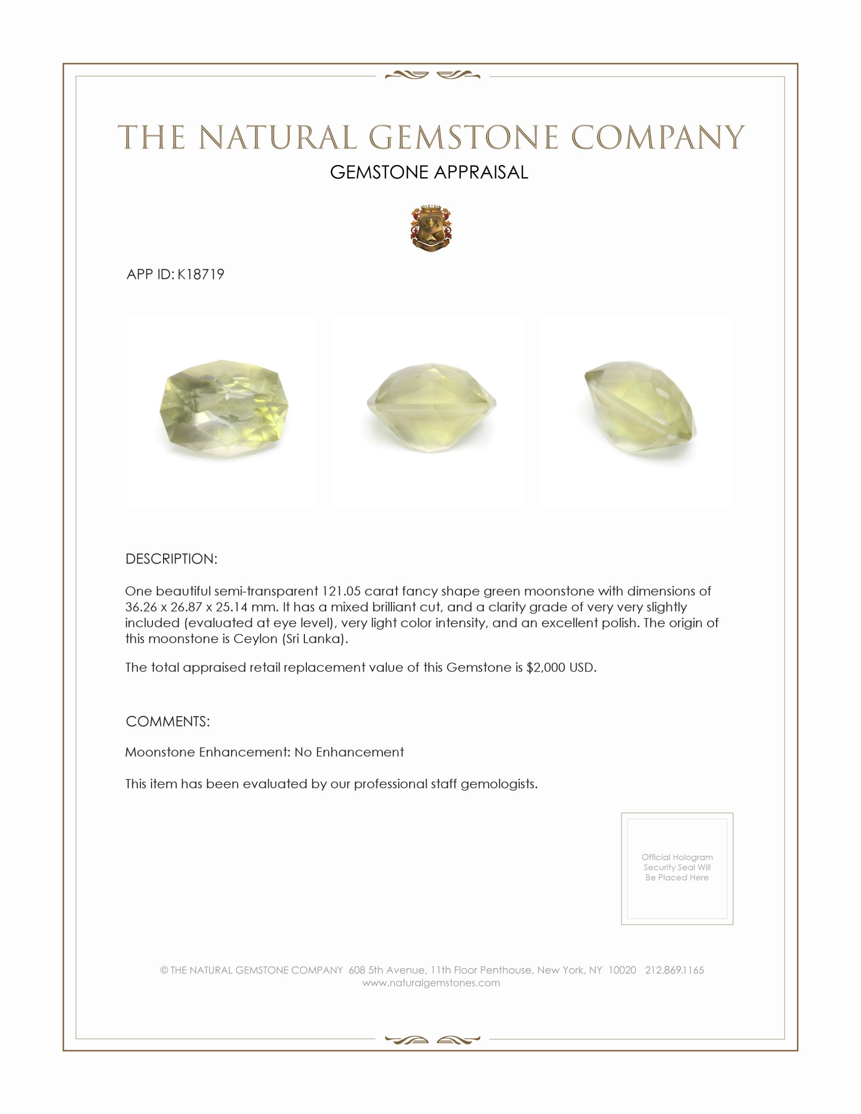 121.05 Ct. Moonstone from Ceylon (Sri Lanka)