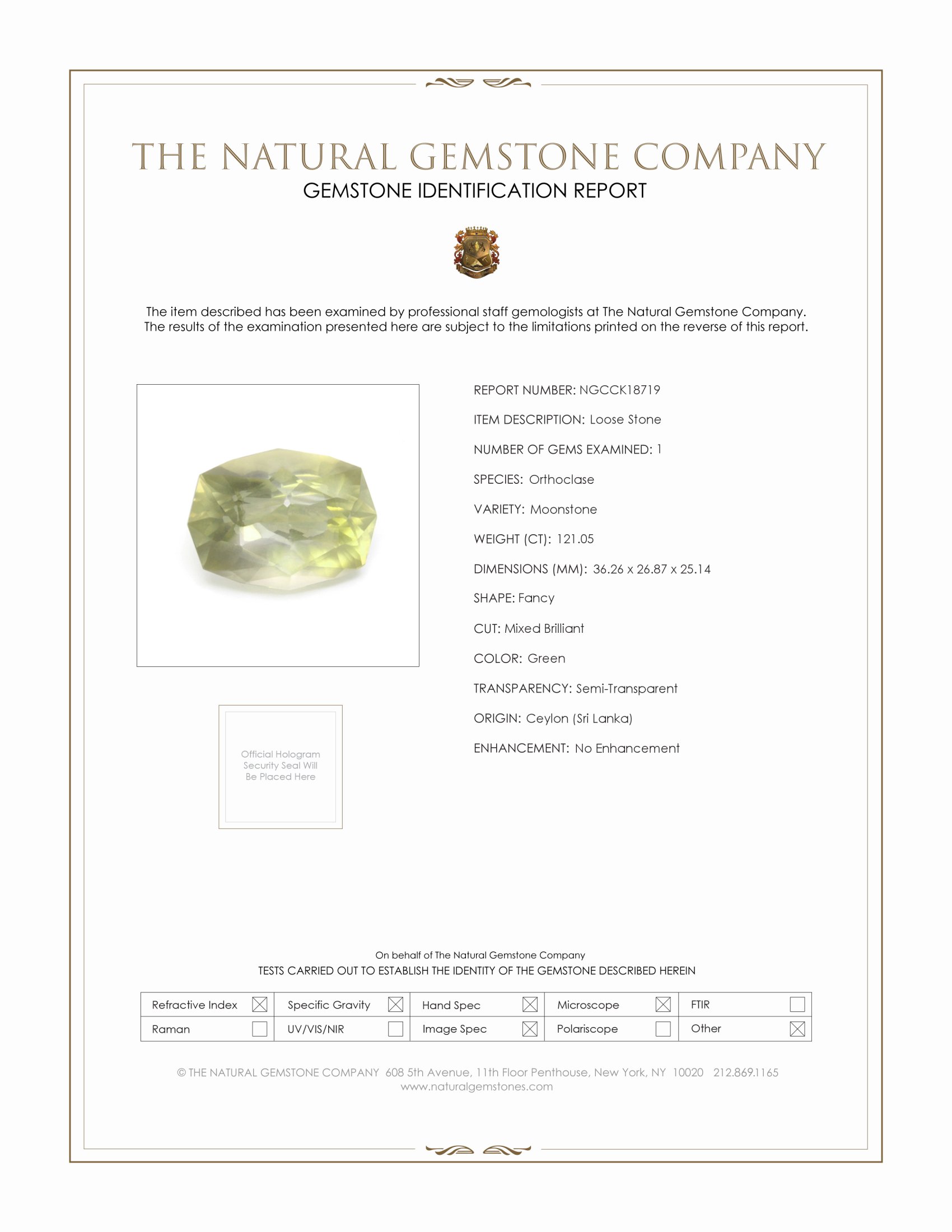 121.05 Ct. Green Moonstone from Ceylon (Sri Lanka)