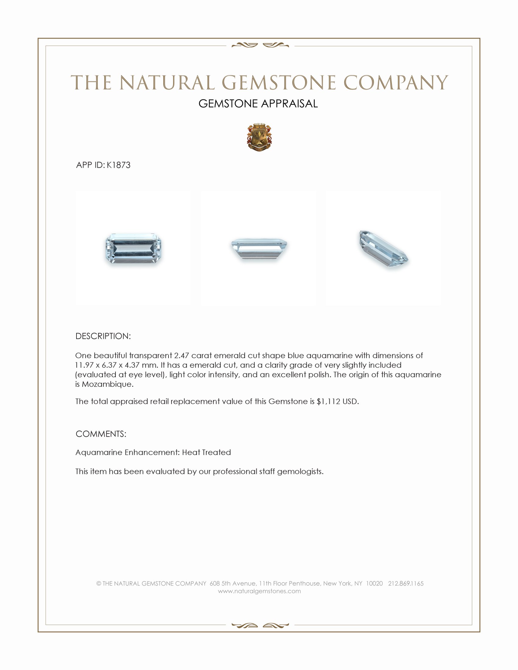 2.47 Ct. Aquamarine from Mozambique