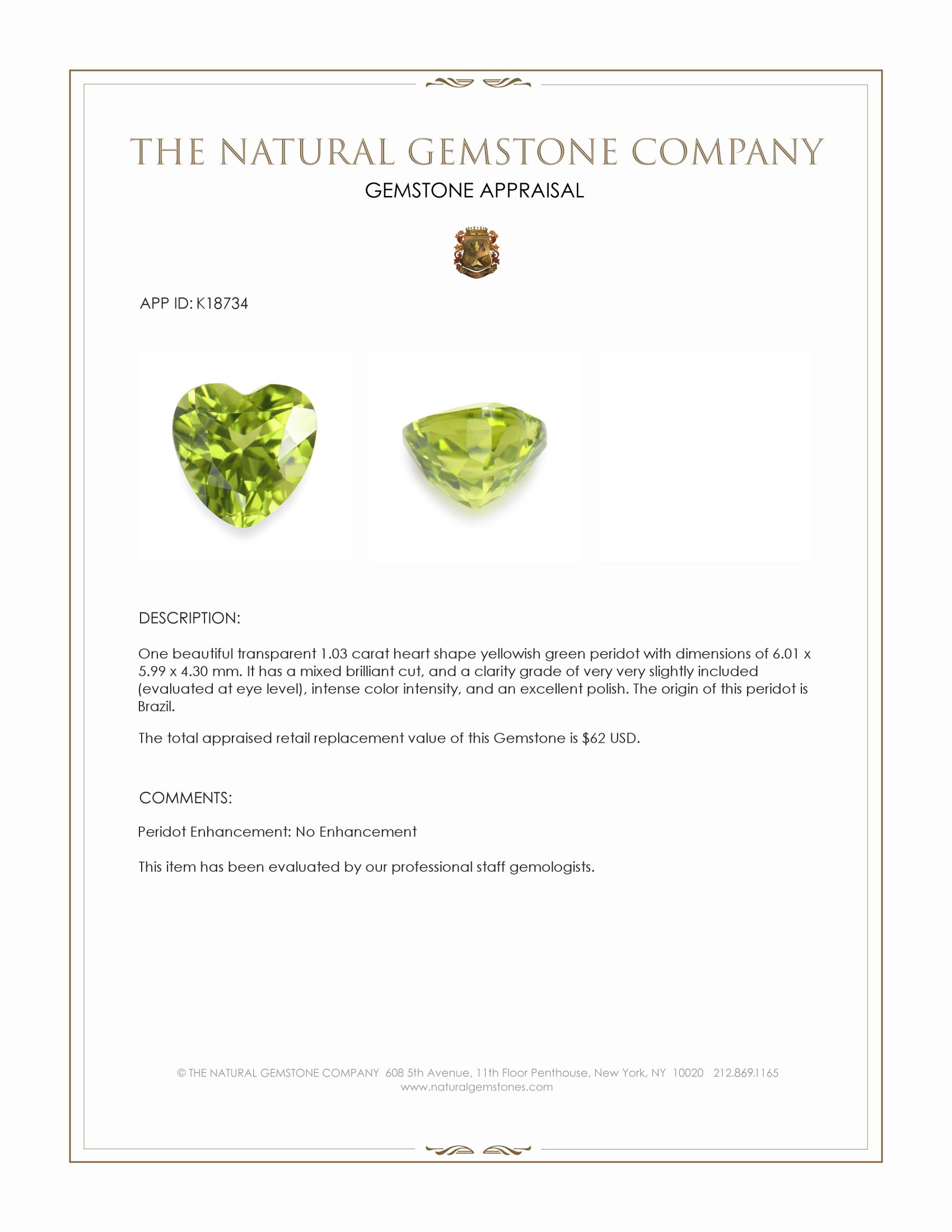 1.03 Ct. Peridot from Brazil