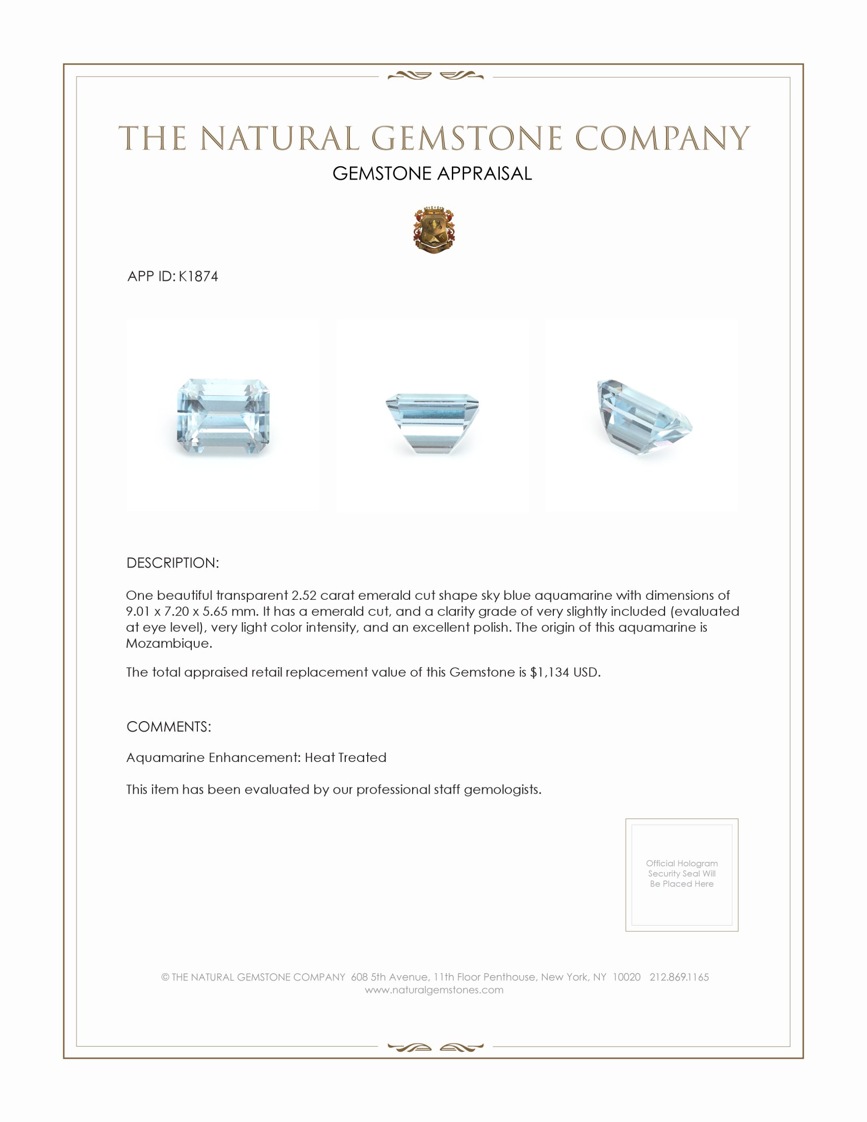 2.52 Ct. Aquamarine from Mozambique