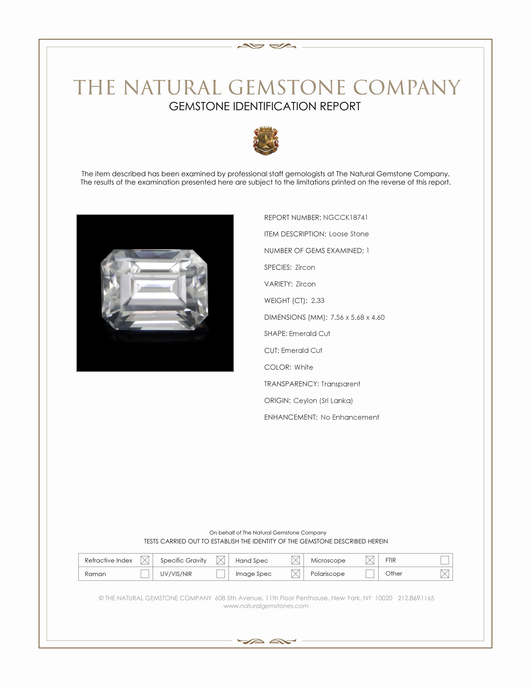 2.33 Ct. White Zircon from Ceylon (Sri Lanka)
