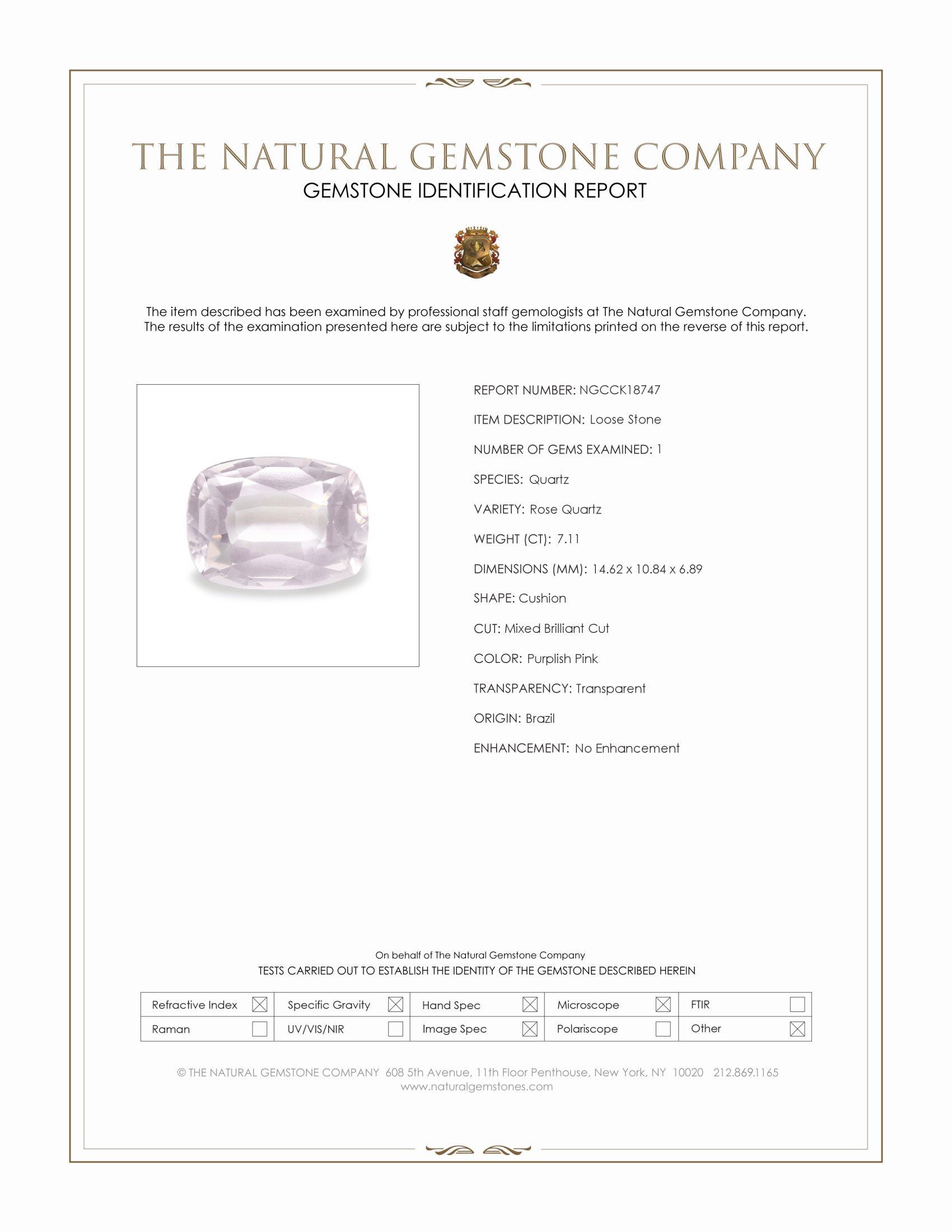 7.11 Ct. Purplish Pink Rose Quartz from Brazil