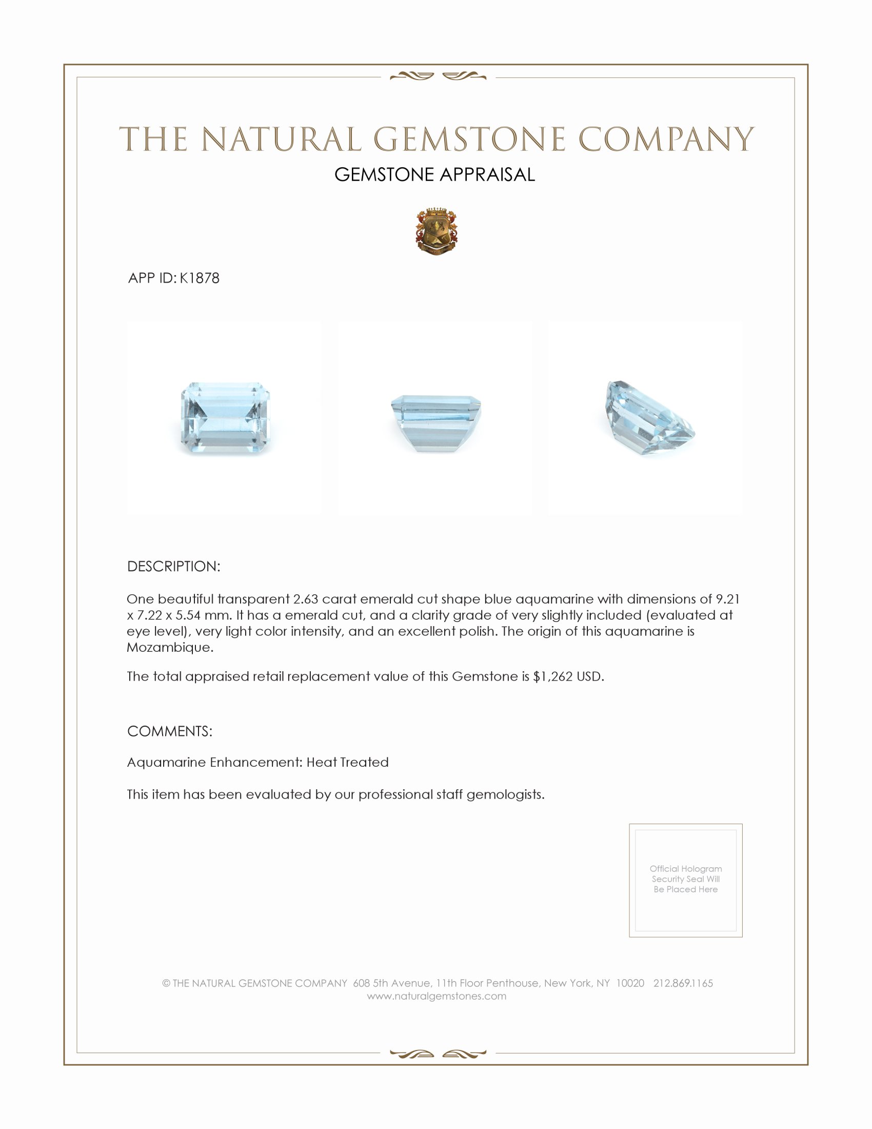 2.63 Ct. Aquamarine from Mozambique