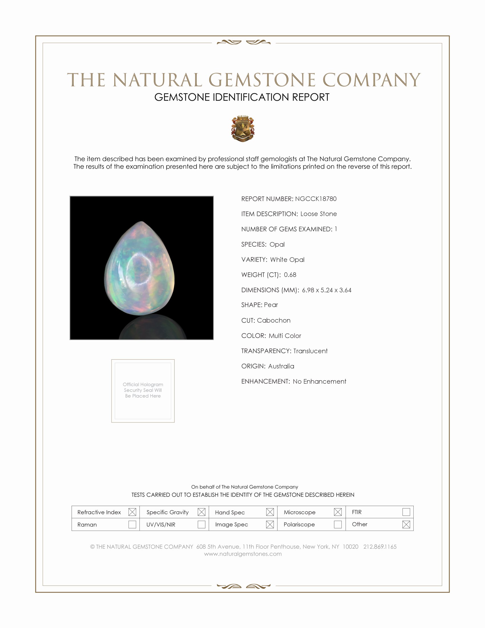 0.68 Ct. Multi Color Cabochon White Opal from Australia