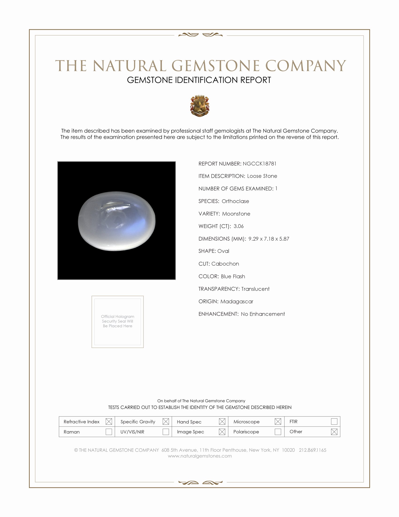 3.06 Ct. Blue Flash Cabochon Moonstone from Madagascar