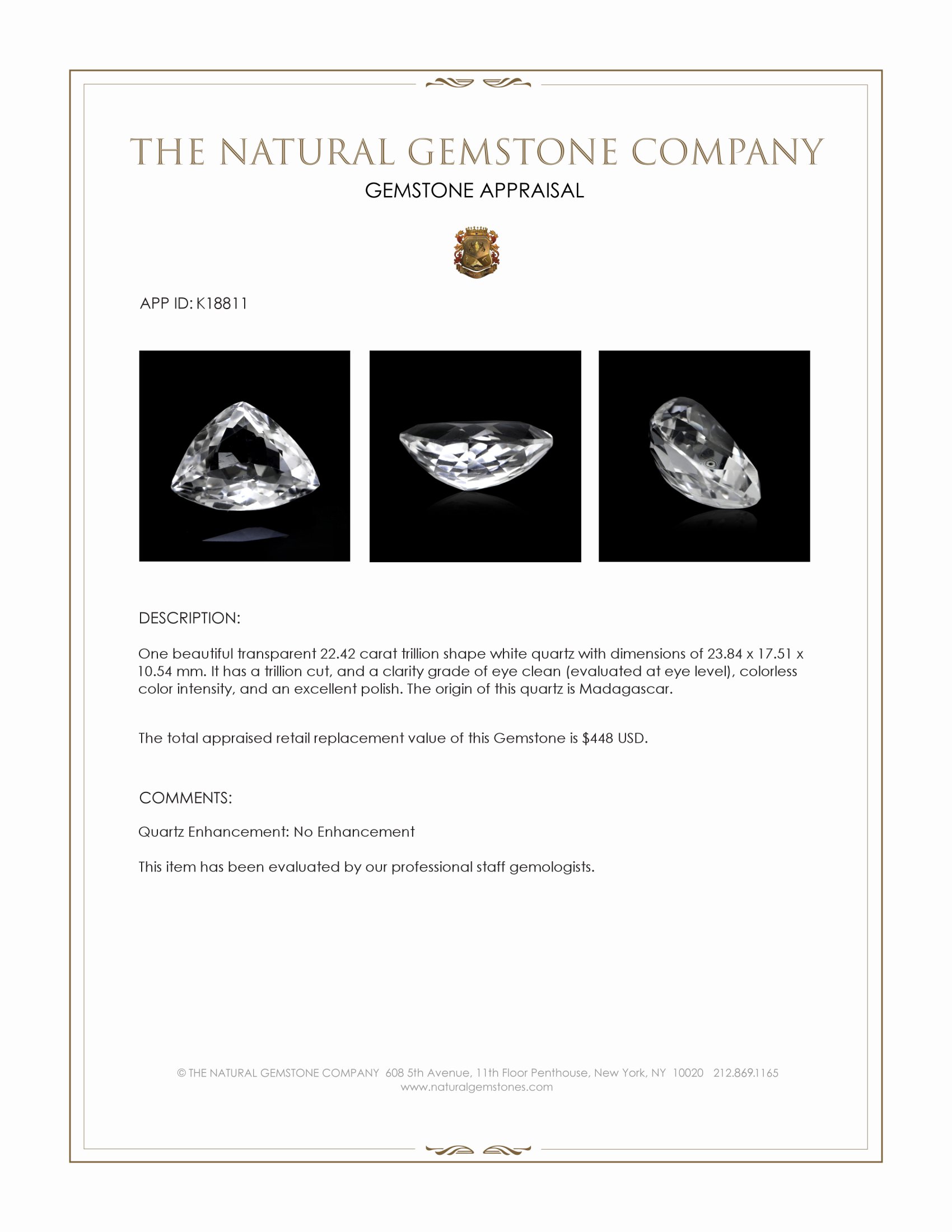 22.42 Ct. Quartz from Madagascar