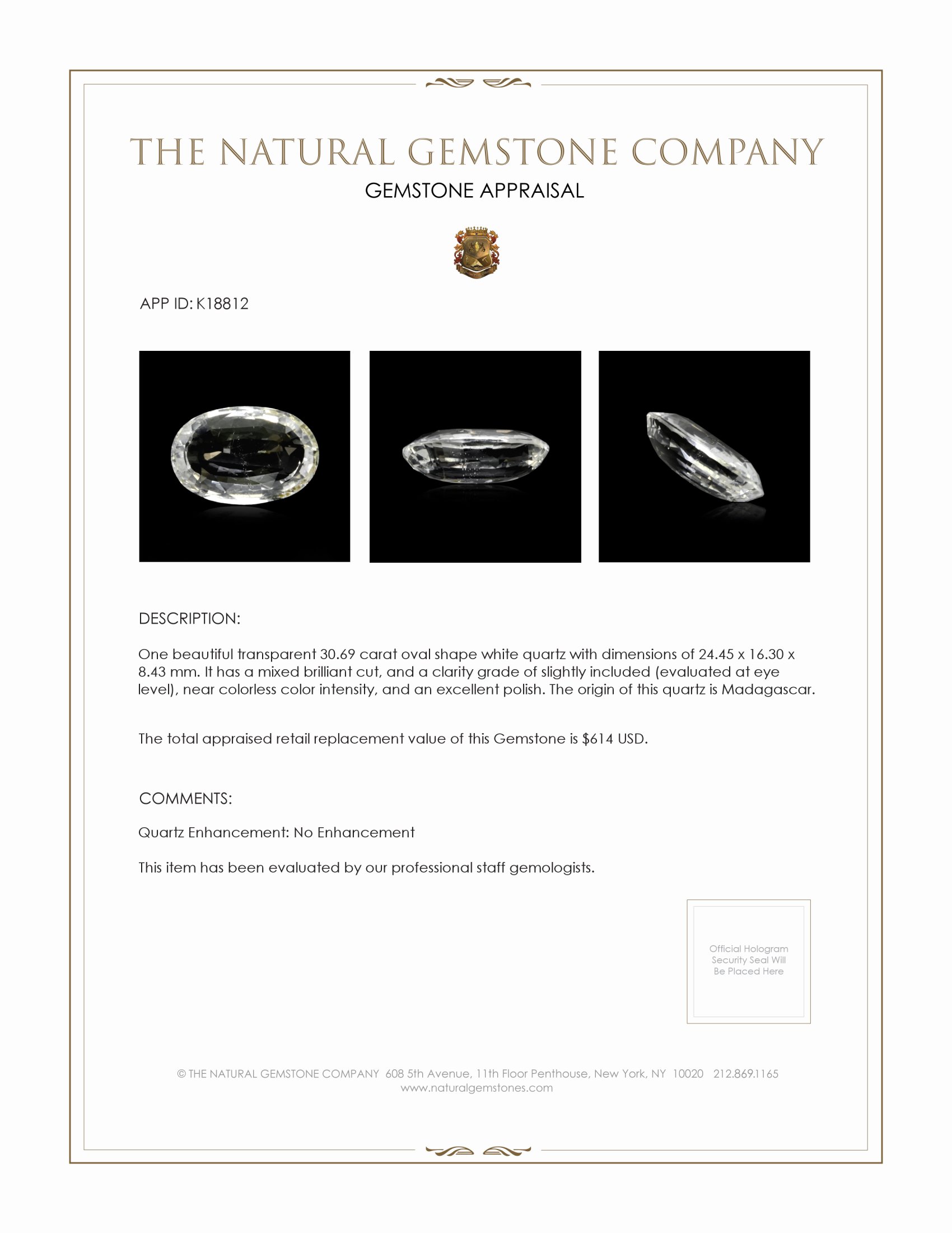 30.69 Ct. White Opal from Madagascar