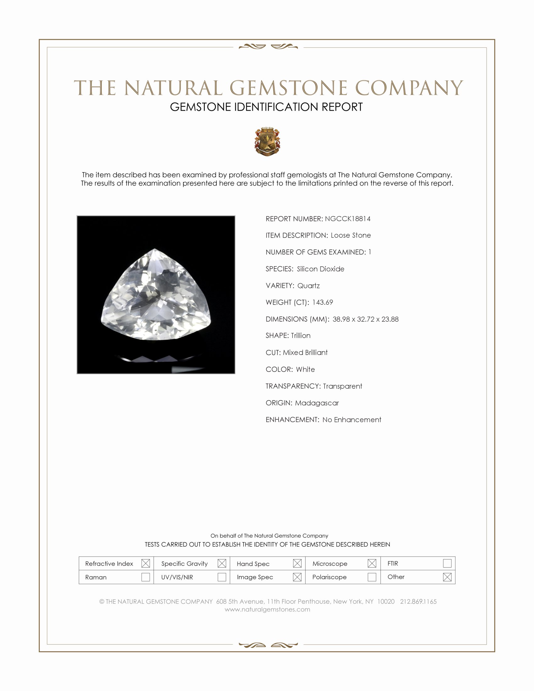 143.69 Ct. Quartz from Madagascar