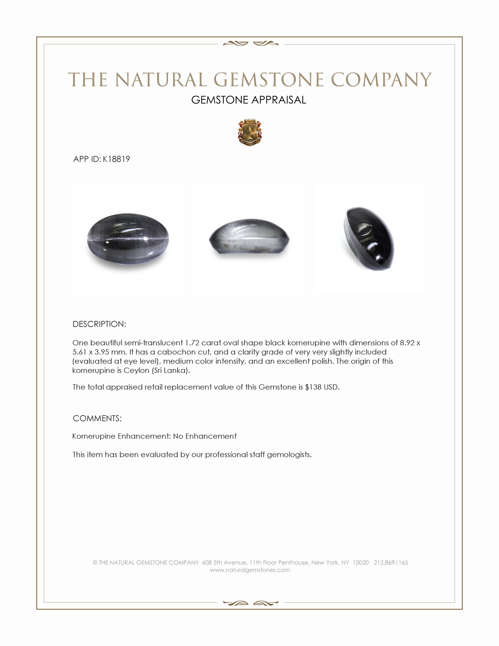 1.72 Ct. Cabochon White Opal from Ceylon (Sri Lanka)