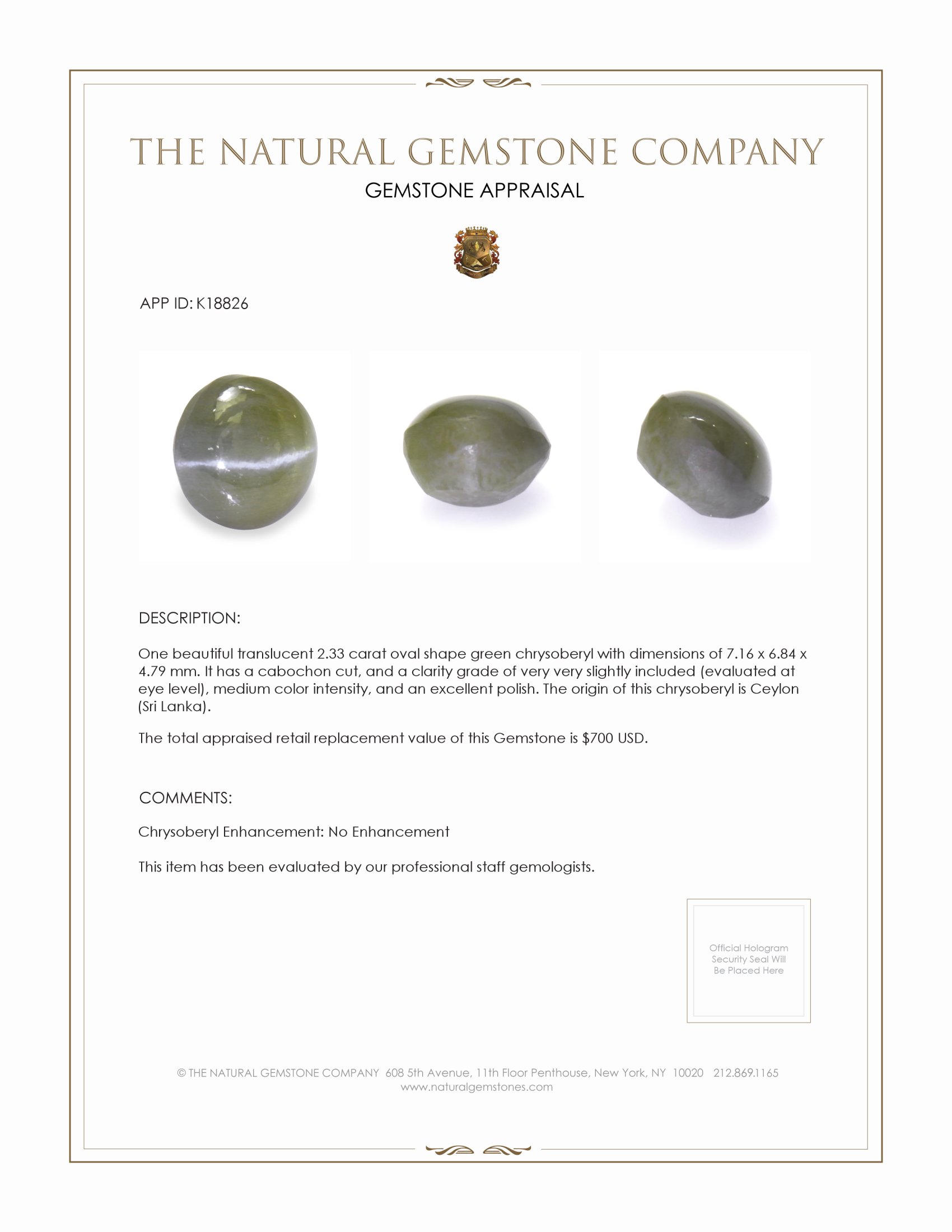 2.33 Ct. Cabochon White Opal from Ceylon (Sri Lanka)