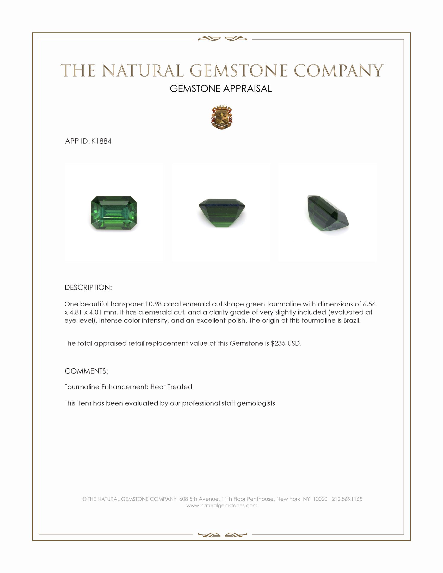 0.98 Ct. Tourmaline from Brazil