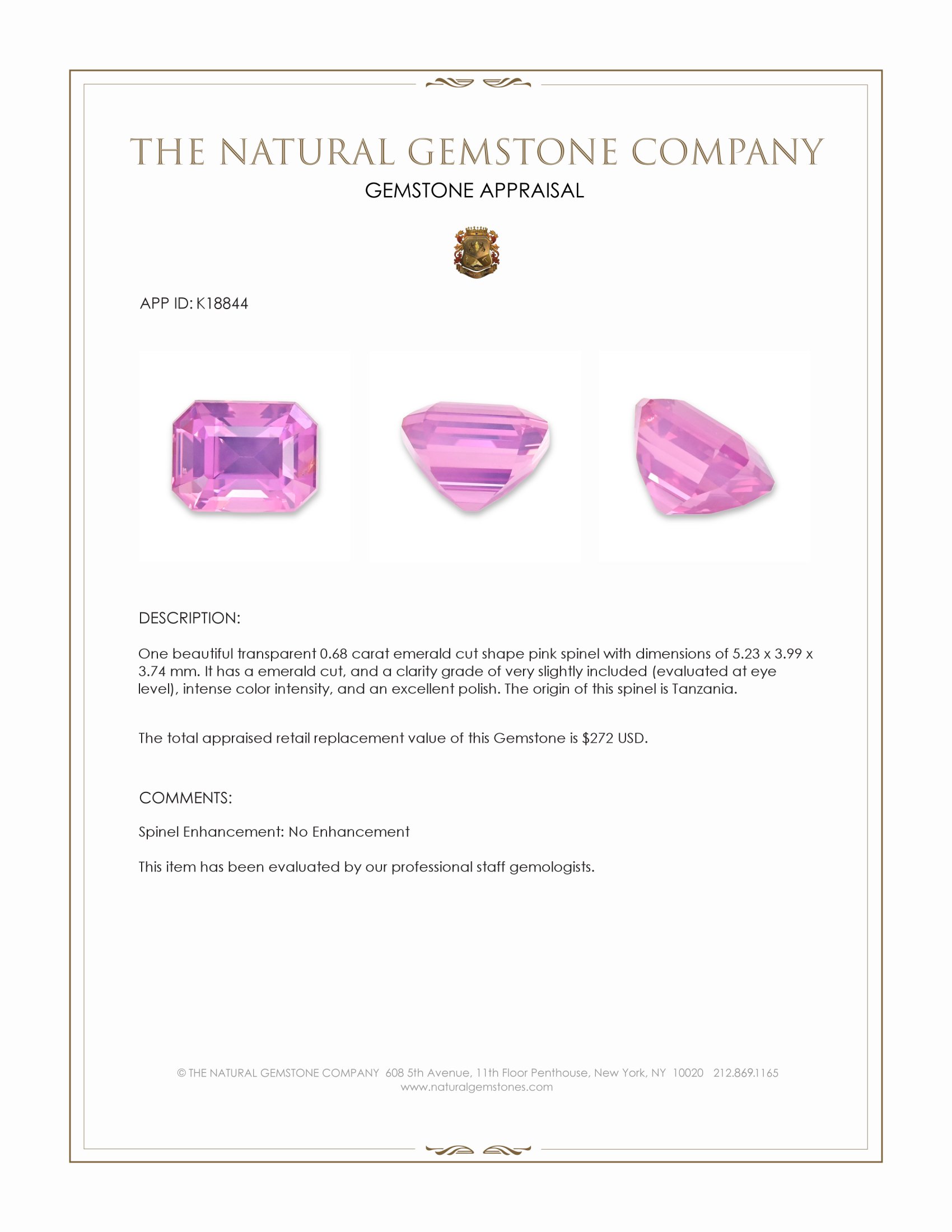 0.68 Ct. Spinel from Tanzania