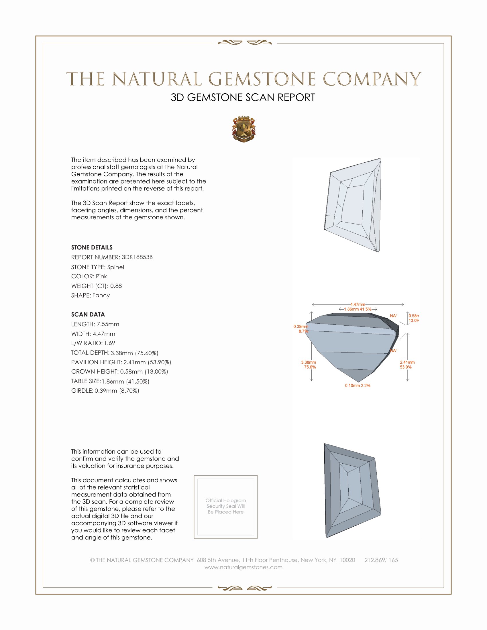 0.88 Ct. Spinel from Tanzania