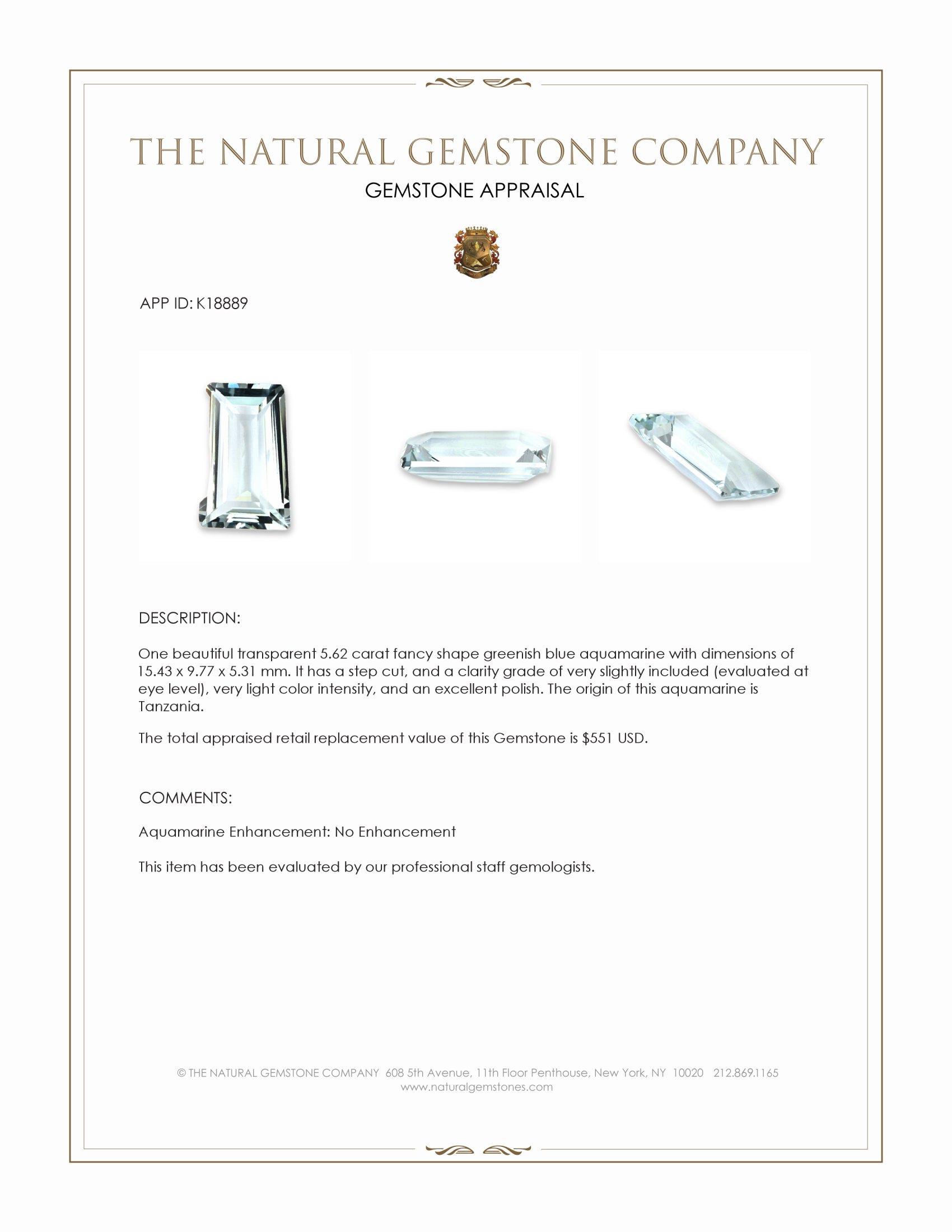 5.62 Ct. Aquamarine from Tanzania