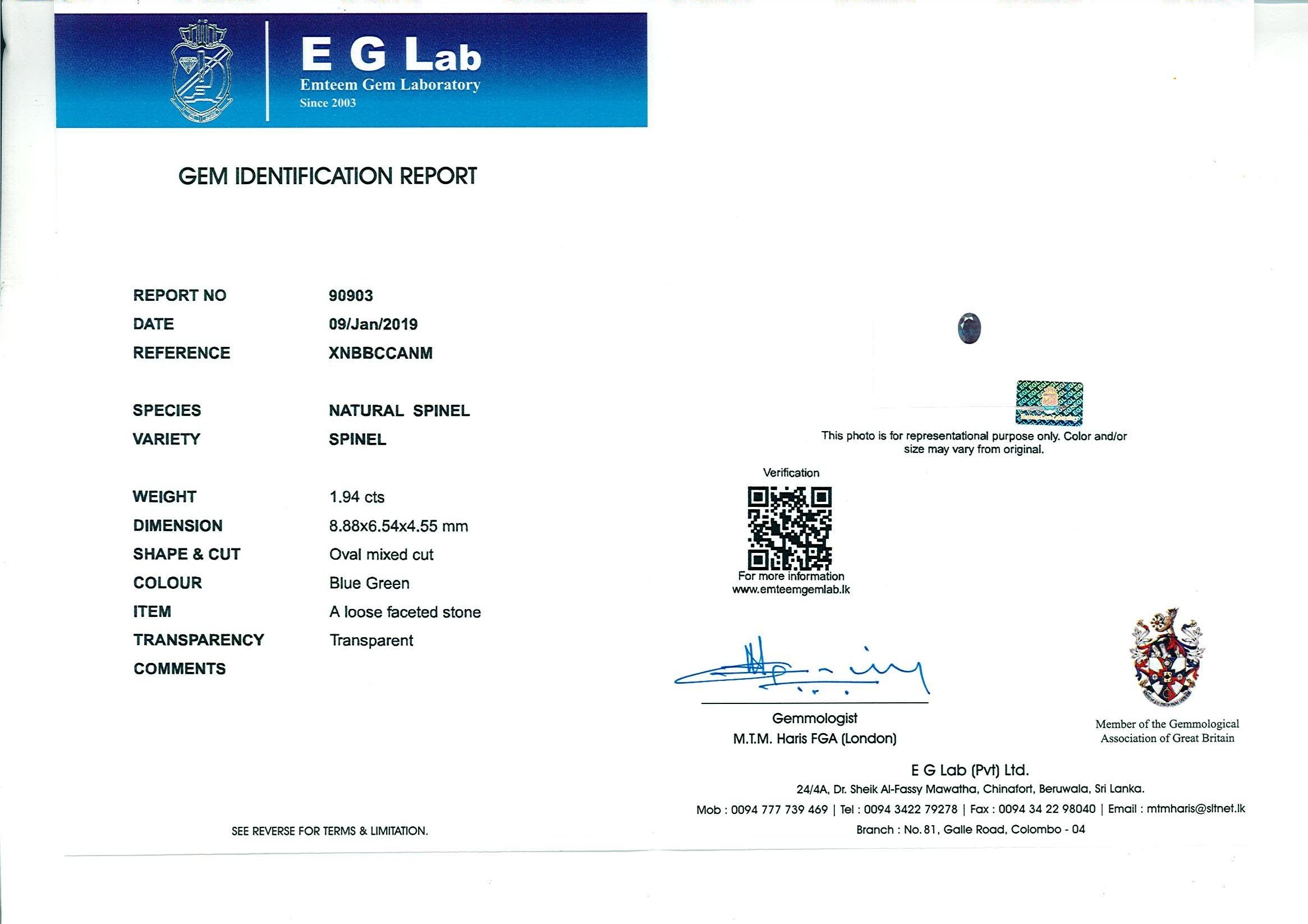 1.94 Ct. Spinel from Ceylon (Sri Lanka)