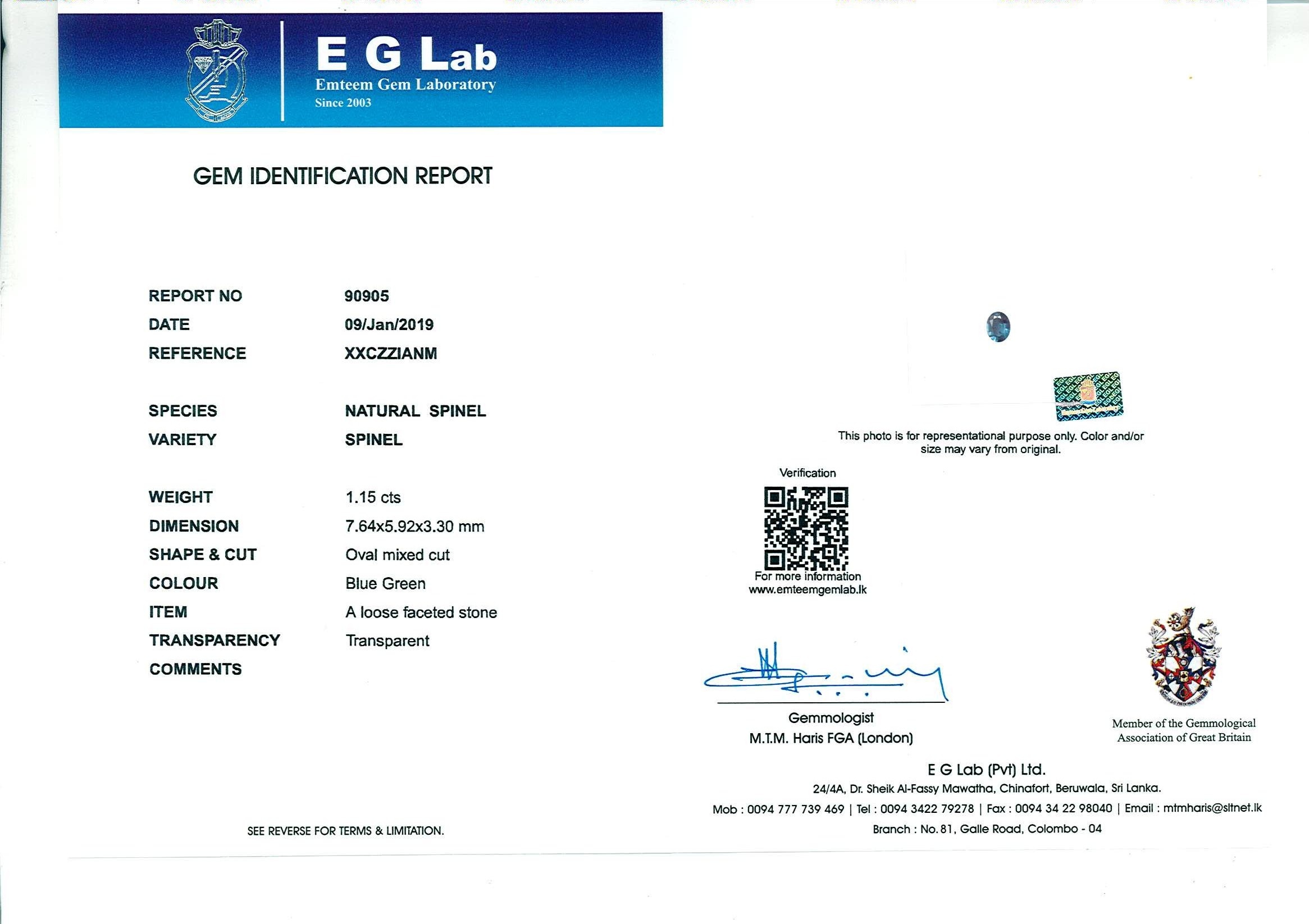 1.15 Ct. Spinel from Ceylon (Sri Lanka)