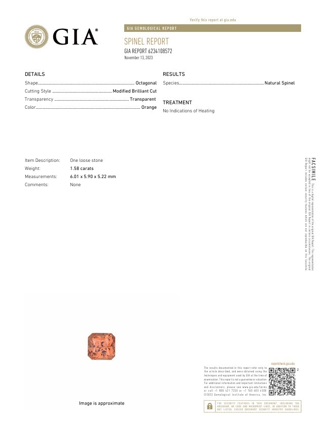 1.58 Ct. Spinel from Ceylon (Sri Lanka)