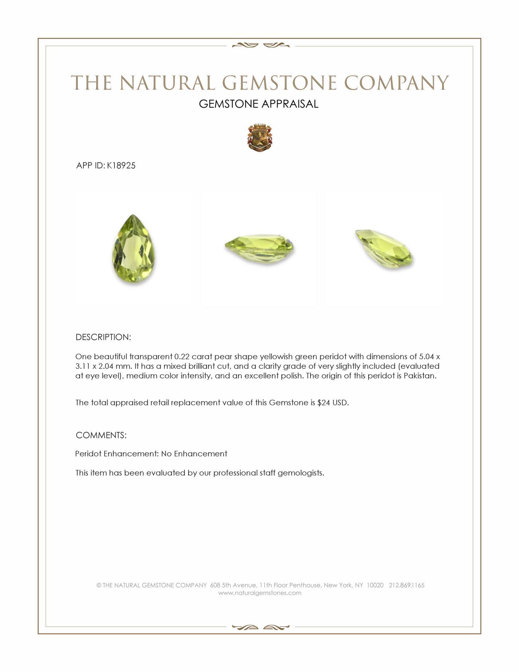 0.22 Ct. Peridot from Pakistan