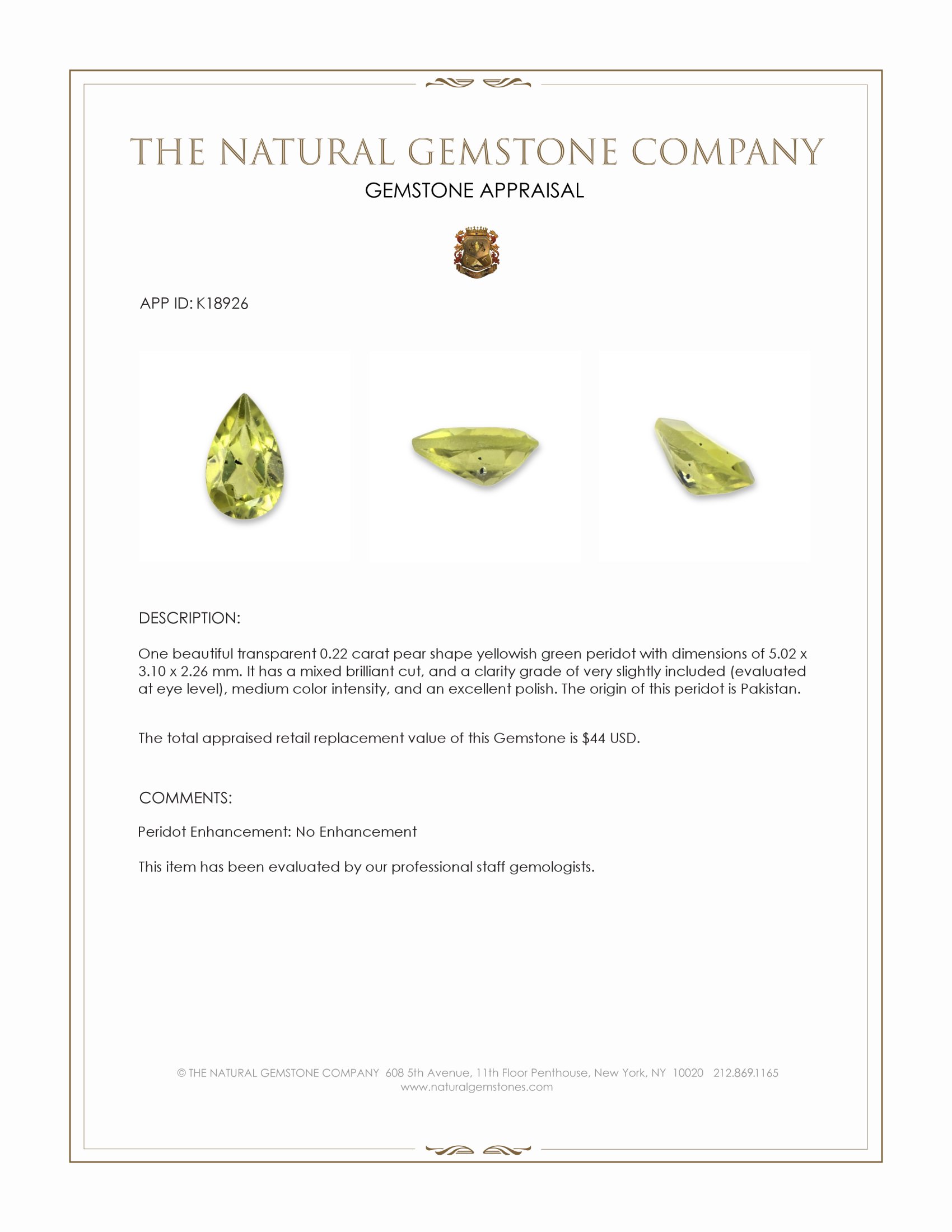 0.22 Ct. Peridot from Pakistan