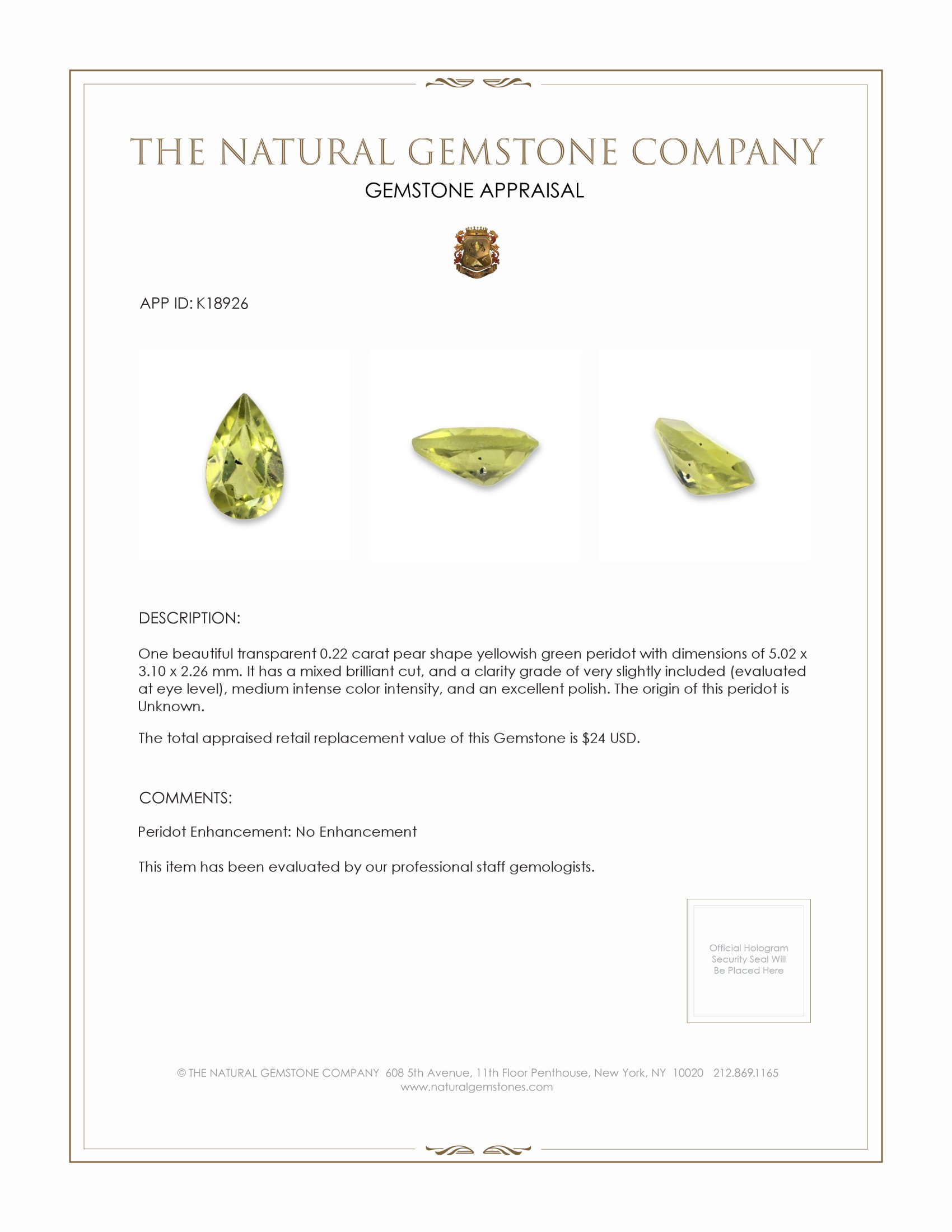 0.22 Ct. Peridot