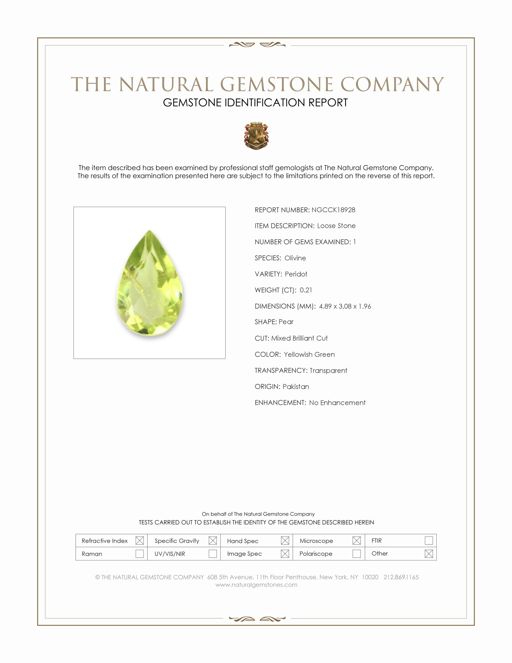 0.21 Ct. Yellowish Green Peridot from Pakistan