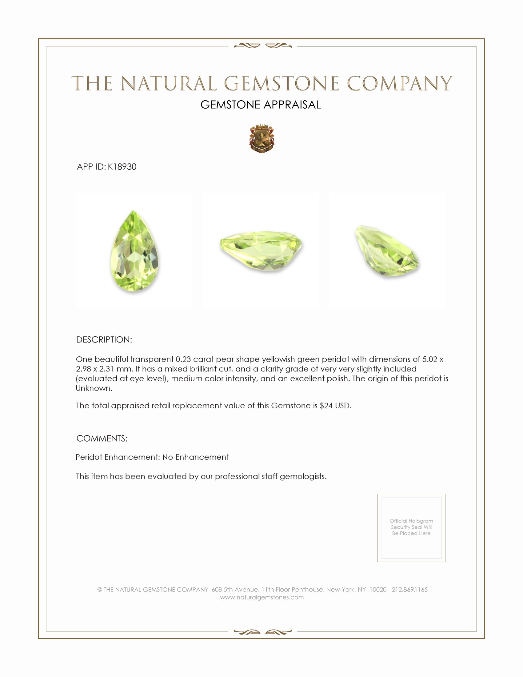 0.23 Ct. Peridot