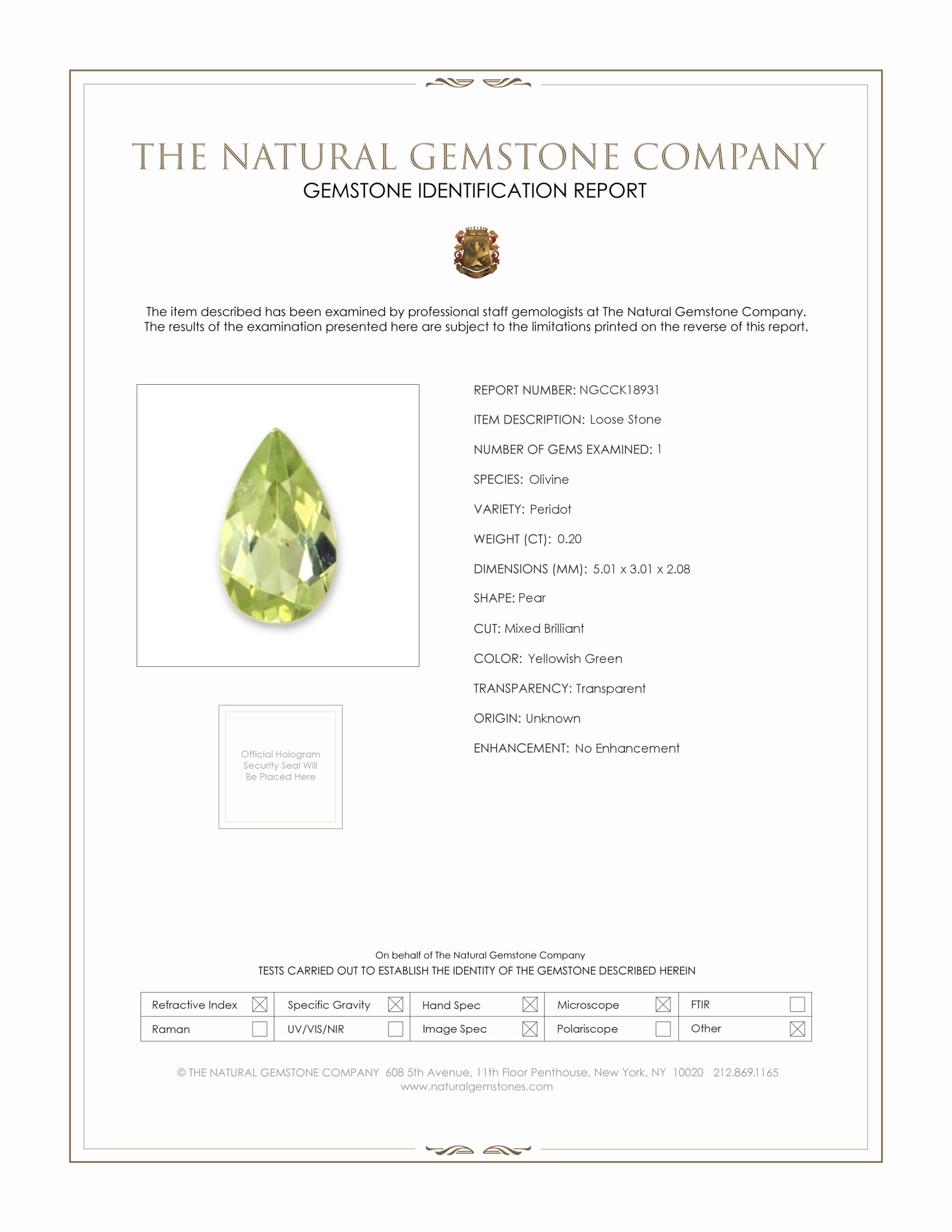 0.20 Ct. Yellowish Green Peridot from Pakistan