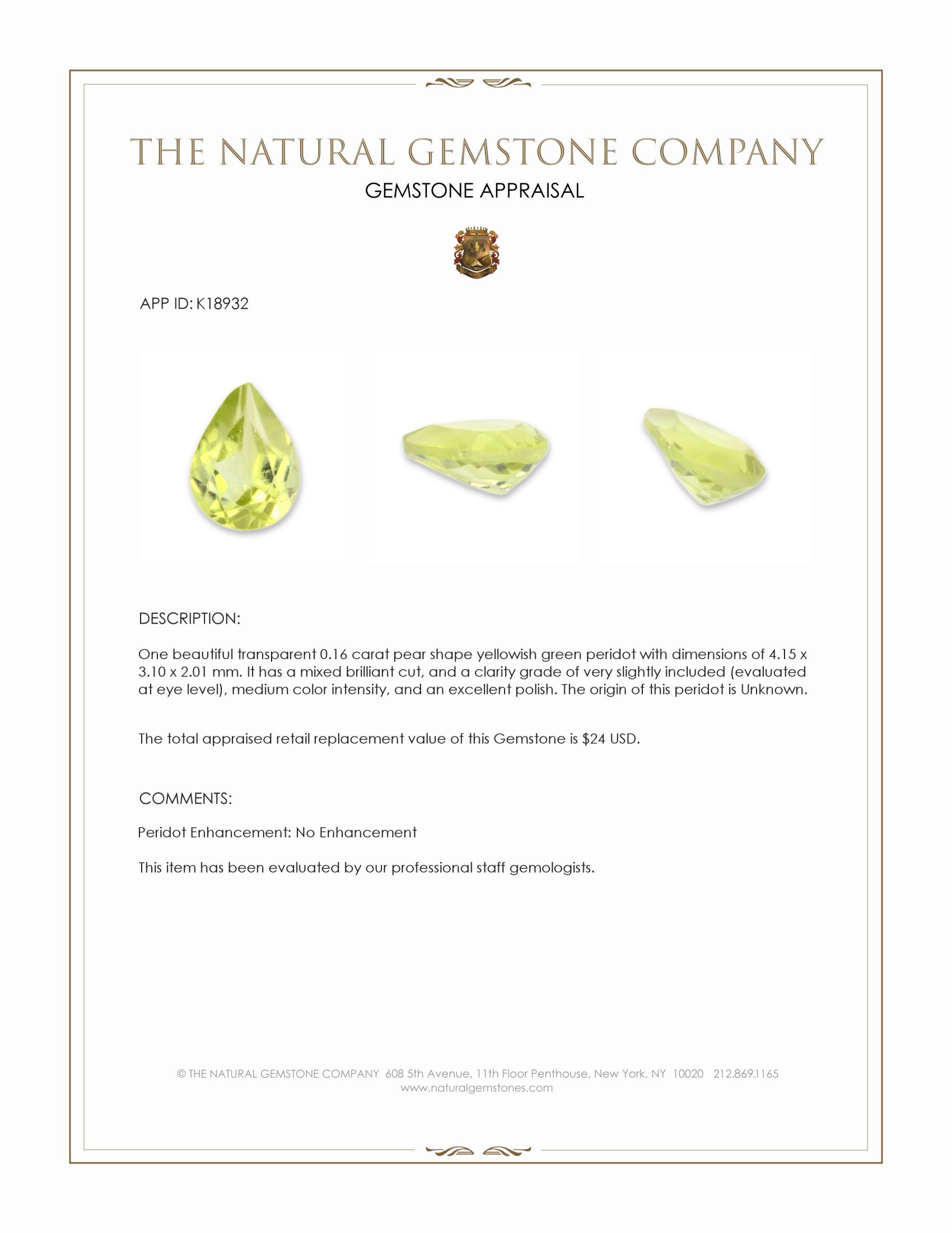 0.16 Ct. Peridot