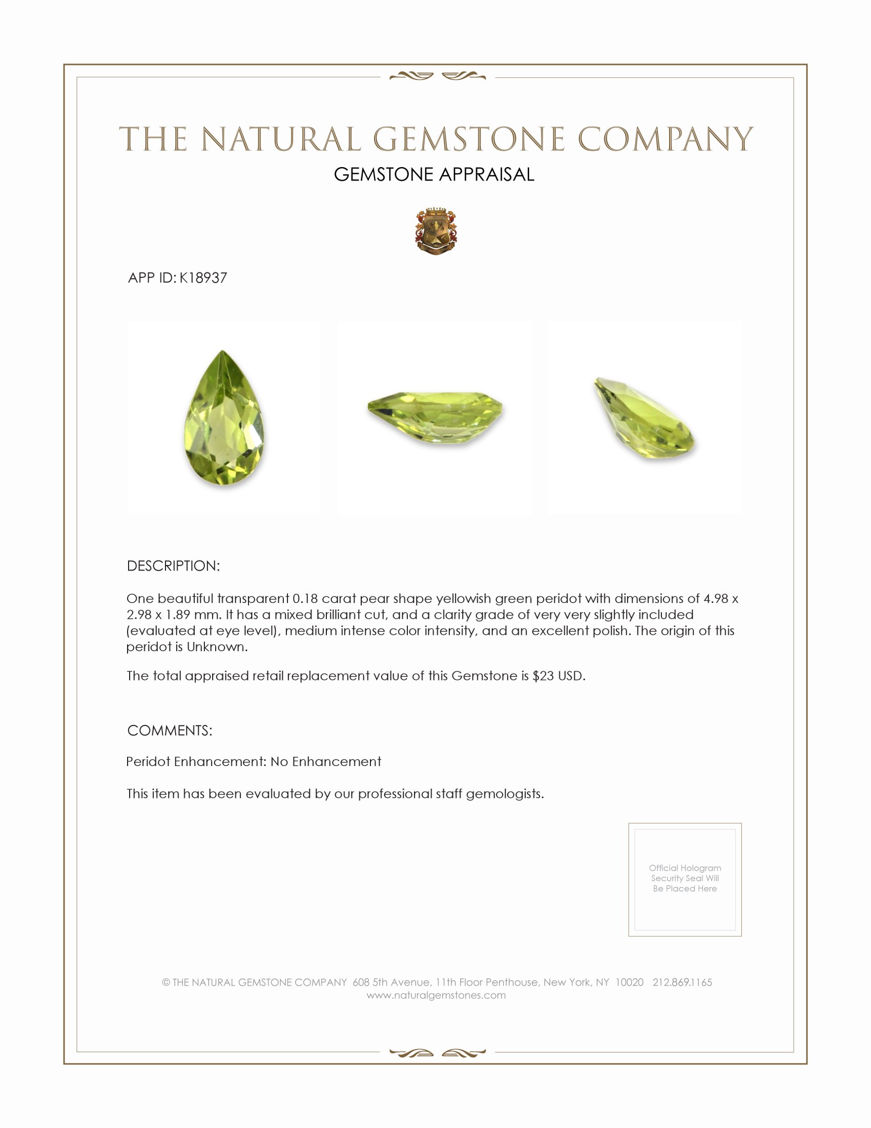 0.18 Ct. Peridot